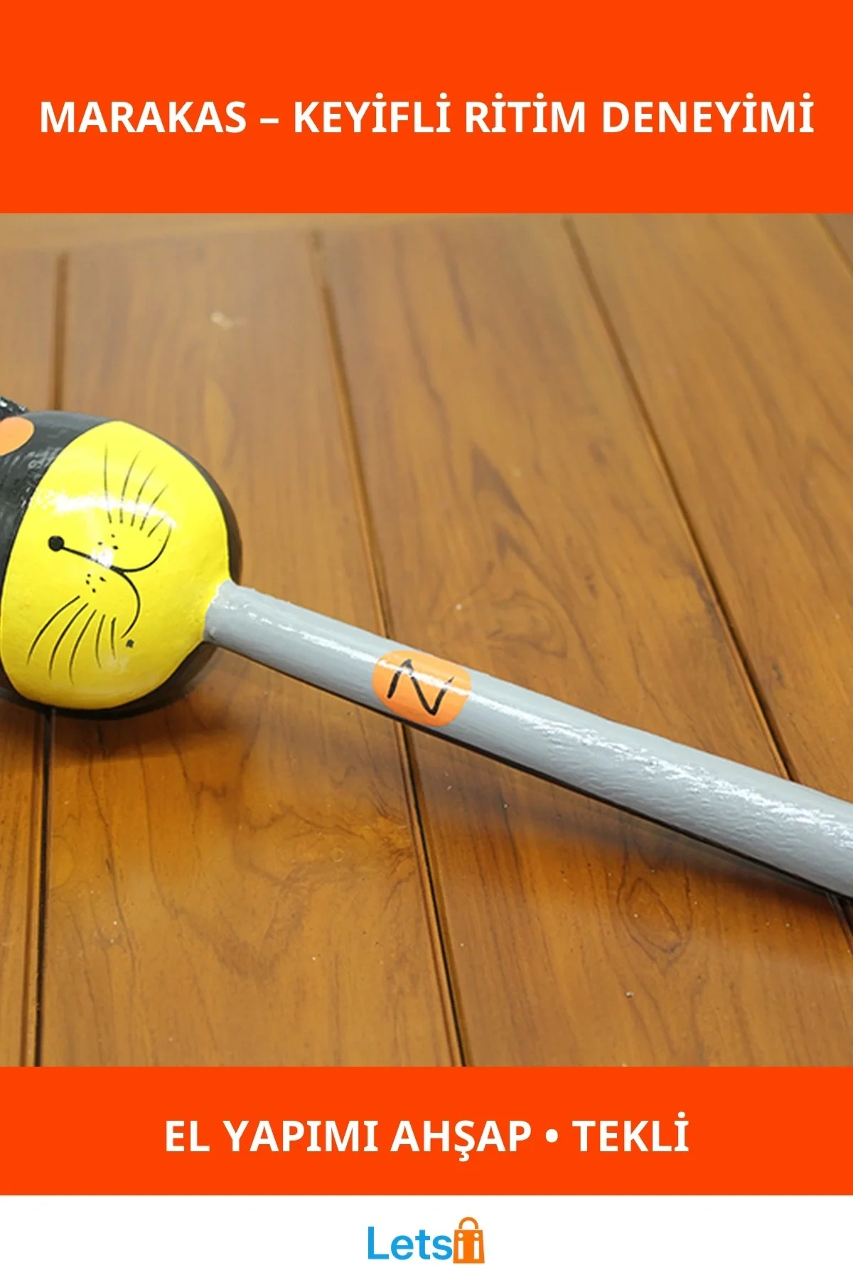 El Yapımı Ahşap Kedili Batman Marakas Tekli