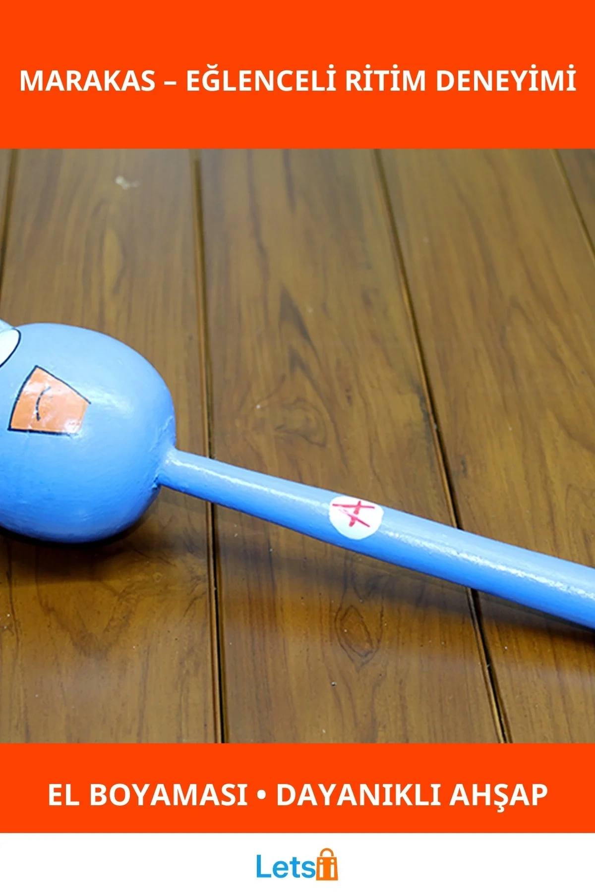 El Yapımı Ahşap Kedili Marakas Tekli Eğlenceli Müzik Enstrümanı