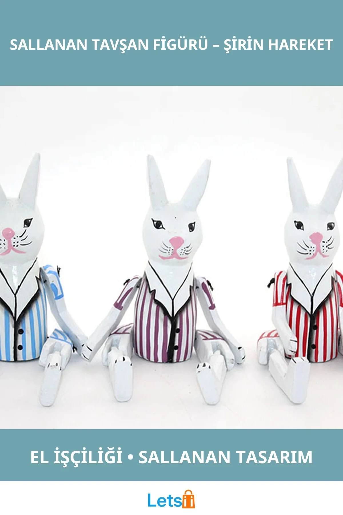 El Yapımı Doğal Ahşap Sallanan Tavşan Figürü