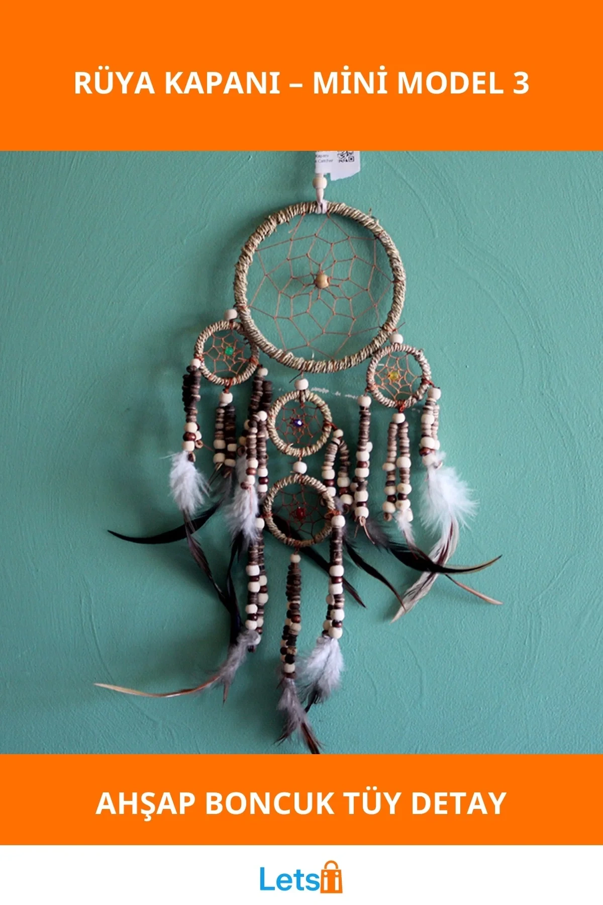 El Yapımı Doğal Ahşap Tüy Detaylı Rüya Kapanı Küçük Model 3