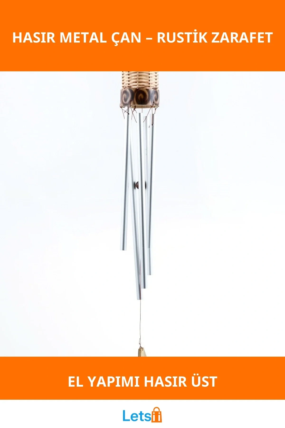 El Yapımı Doğal Hasır Altı Metal Çan Bahçe Dekoru