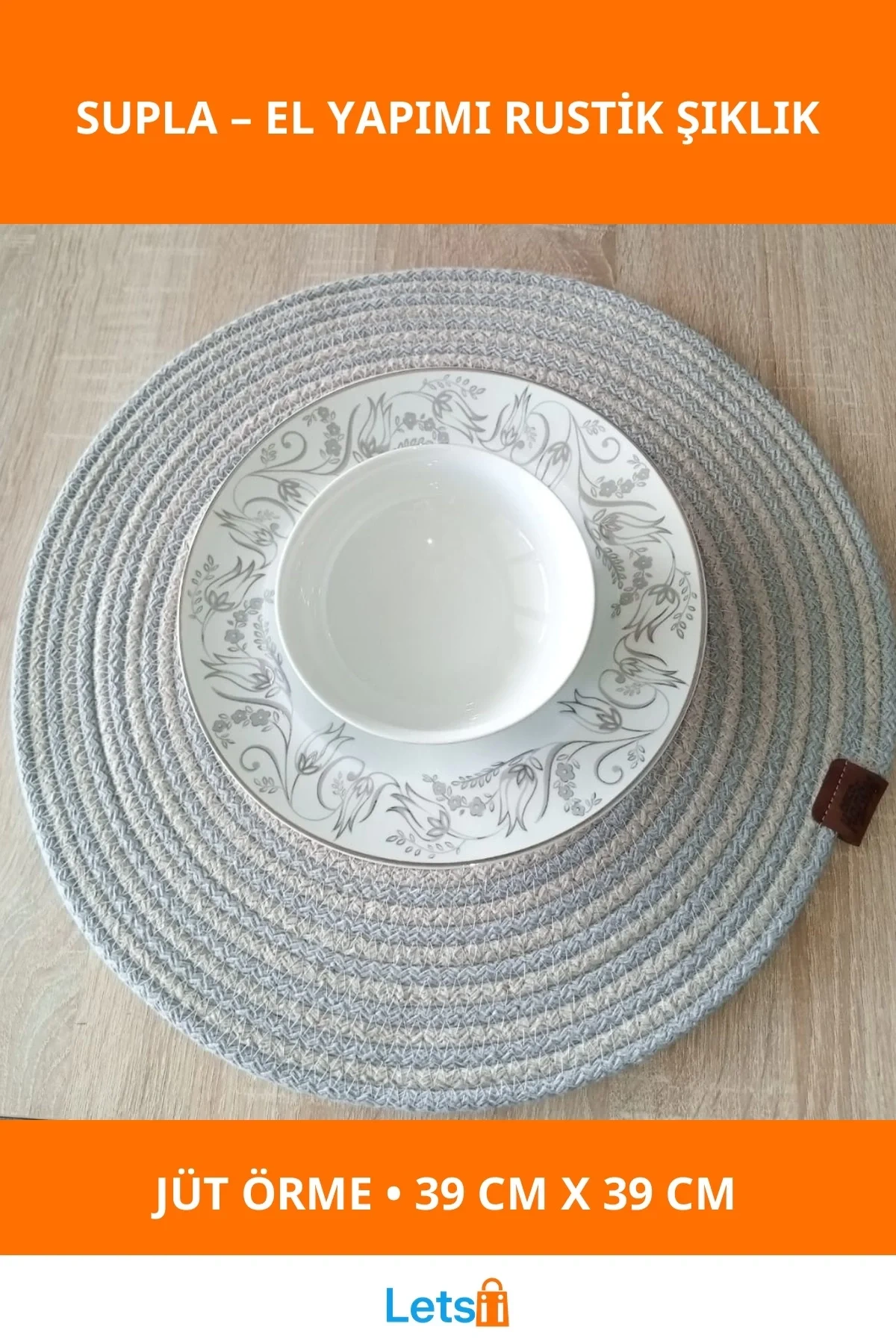 El Yapımı Jüt Örme Supla 39cm 2 Renk Amerikan Servis