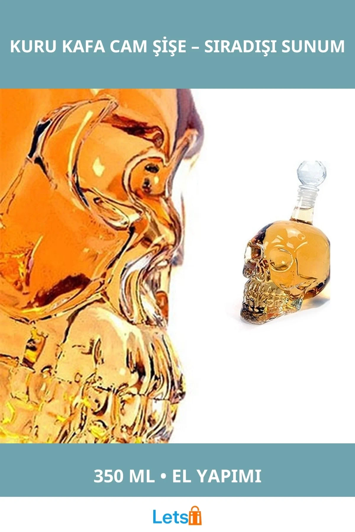 El Yapımı Kuru Kafa Cam Şişe 350 Ml Estetik Tasarım