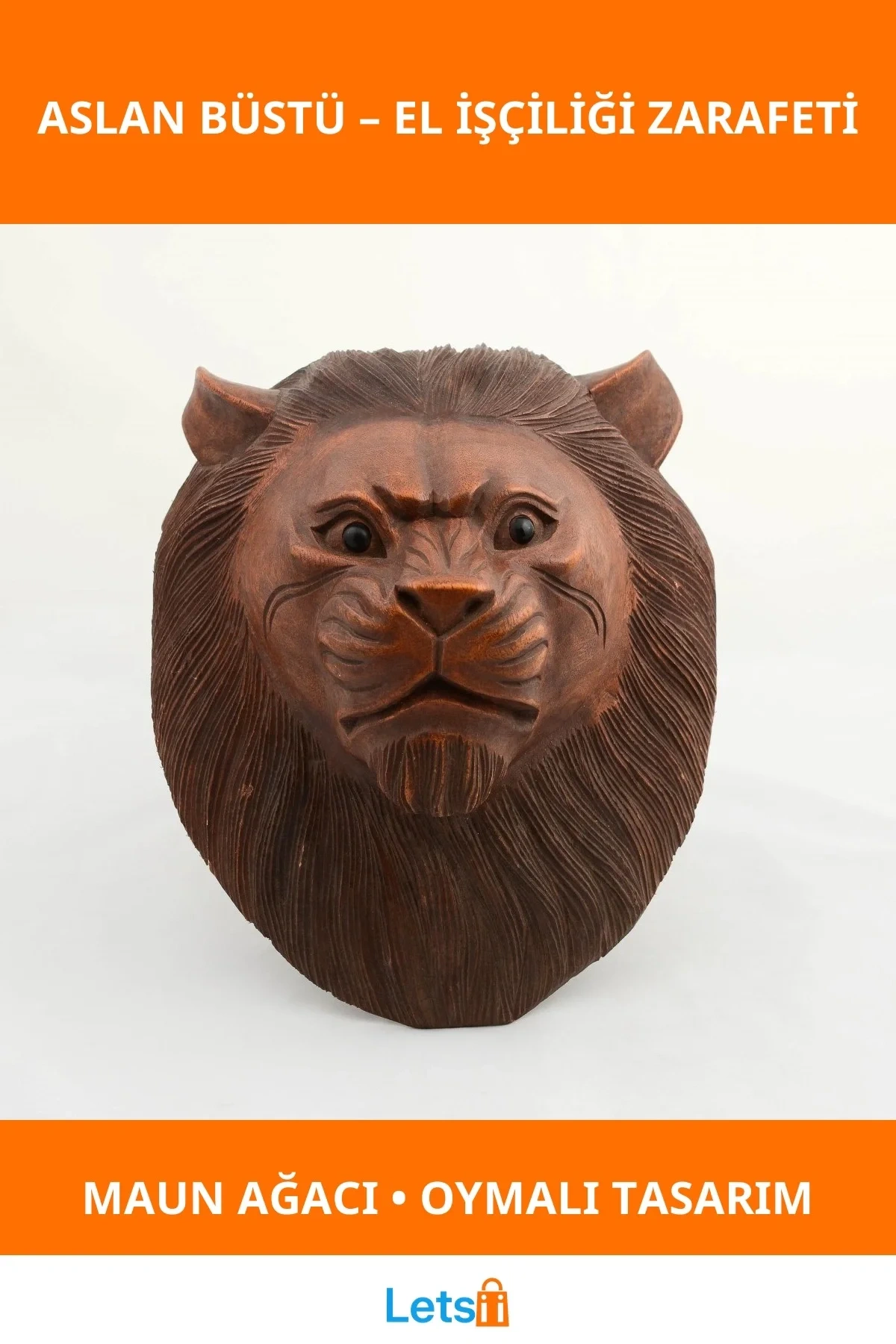 El Yapımı Maun Ağacı Dekoratif Aslan Büstü