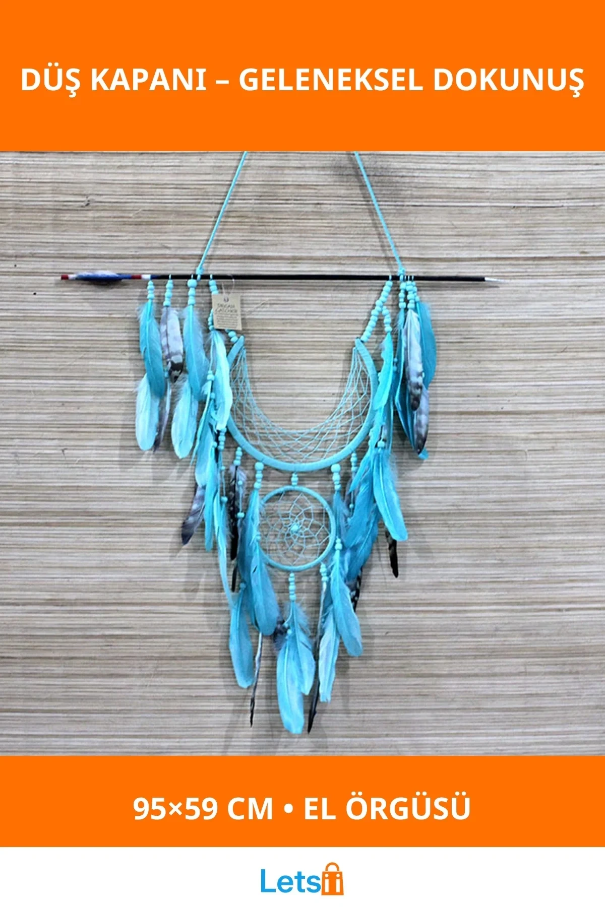 El Yapımı Ok Yayı Düş Kapanı 95x59 cm Nazardan Koruyan Dekoratif Aksesuar