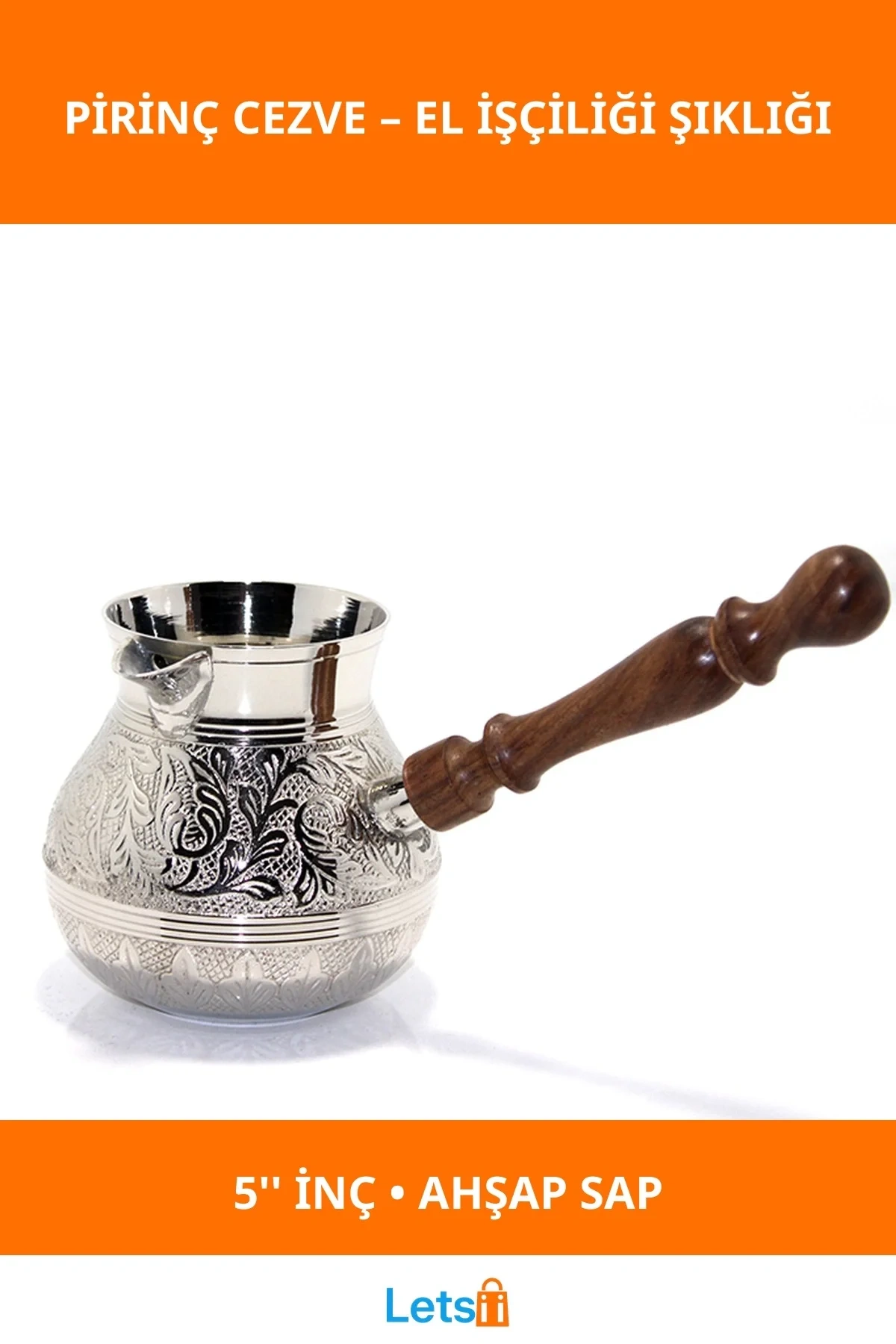 El Yapımı Pirinç Cezve Ahşap Saplı 5 İnç Kahve Pişirme