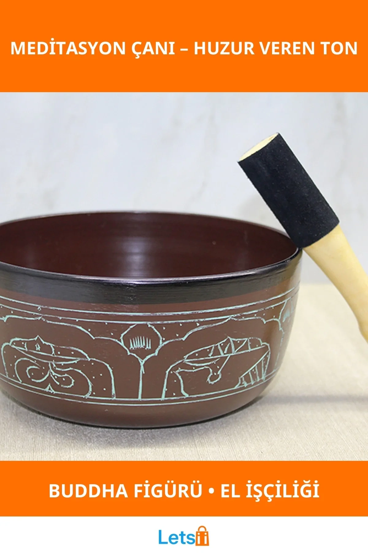 El Yapımı Pirinç Meditasyon Çanı Buddha Figürlü