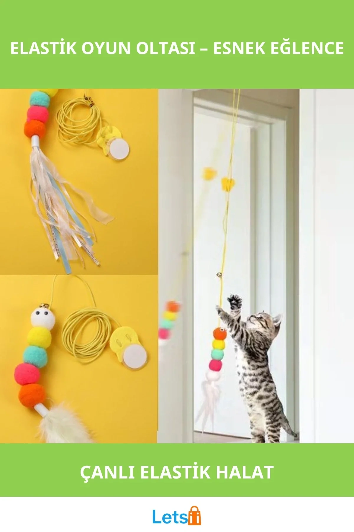 Elastik Yapışkanlı Kedi Oyun Oltası Çanlı Eğlenceli Oyun