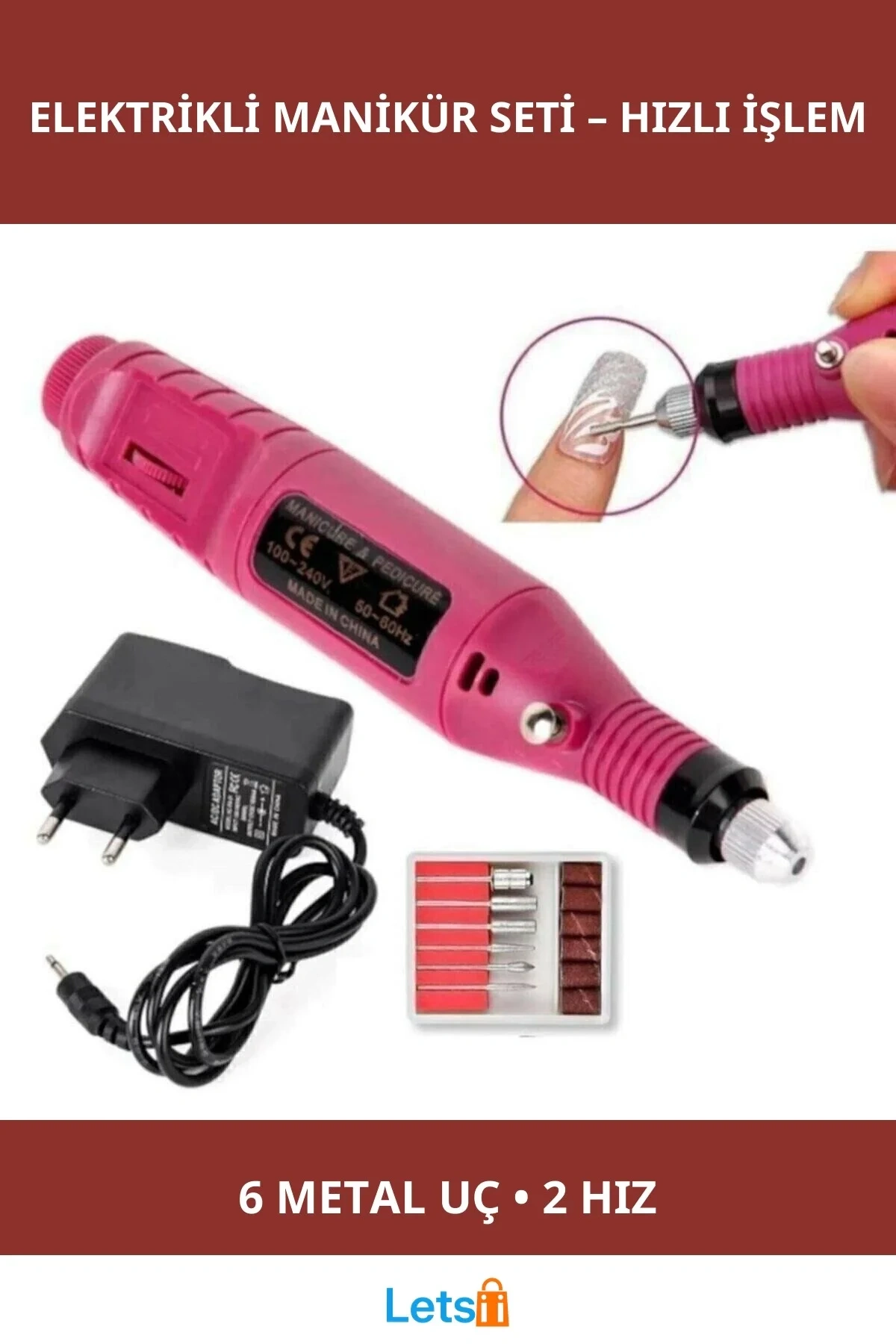 Elektrikli Manikür Pedikür Makinesi 6 Metal Uç ve Zımpara Seti