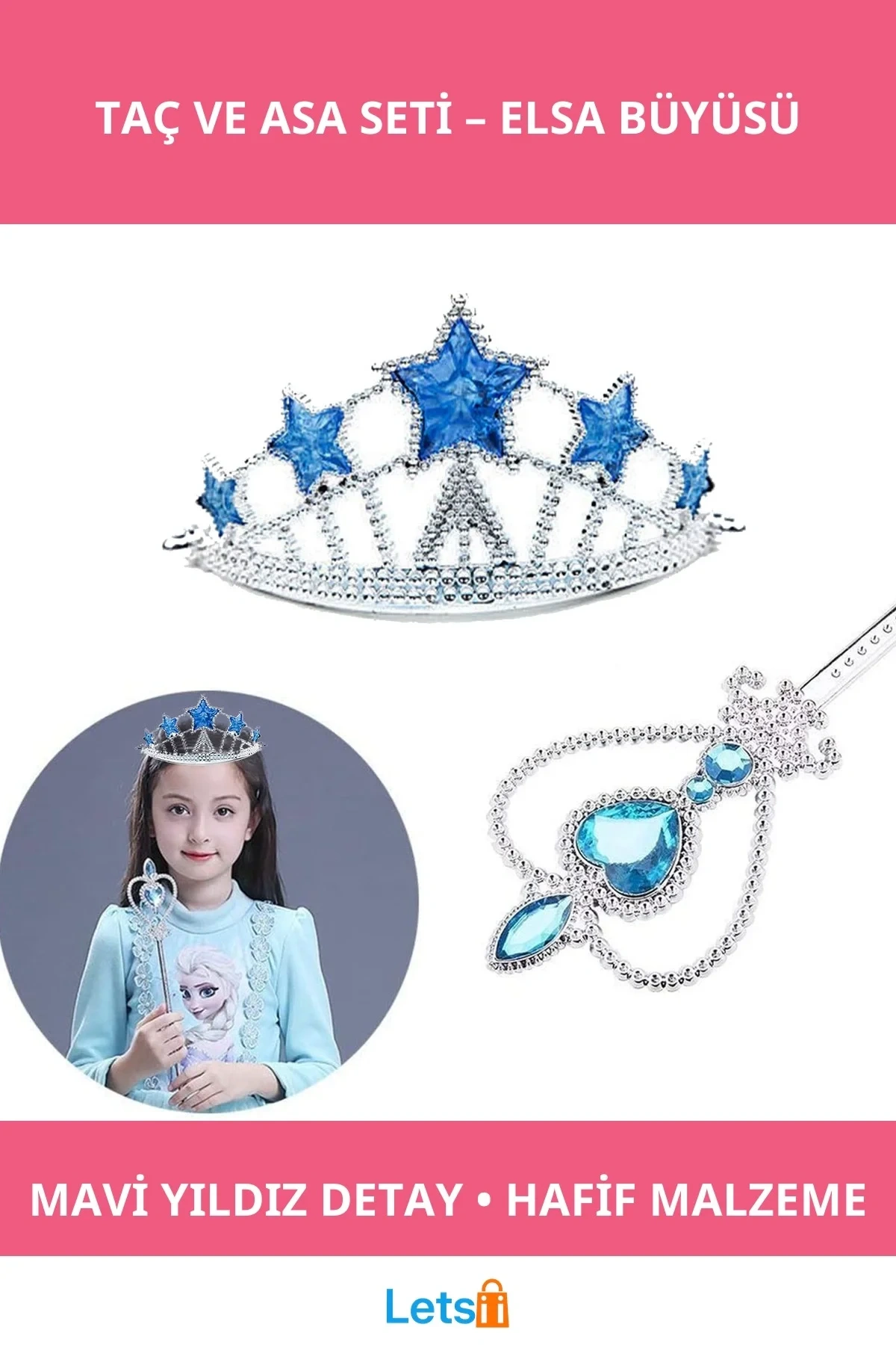 Elsa Yıldız Mavi Taç ve Asa Çocuk Kostüm Aksesuarı