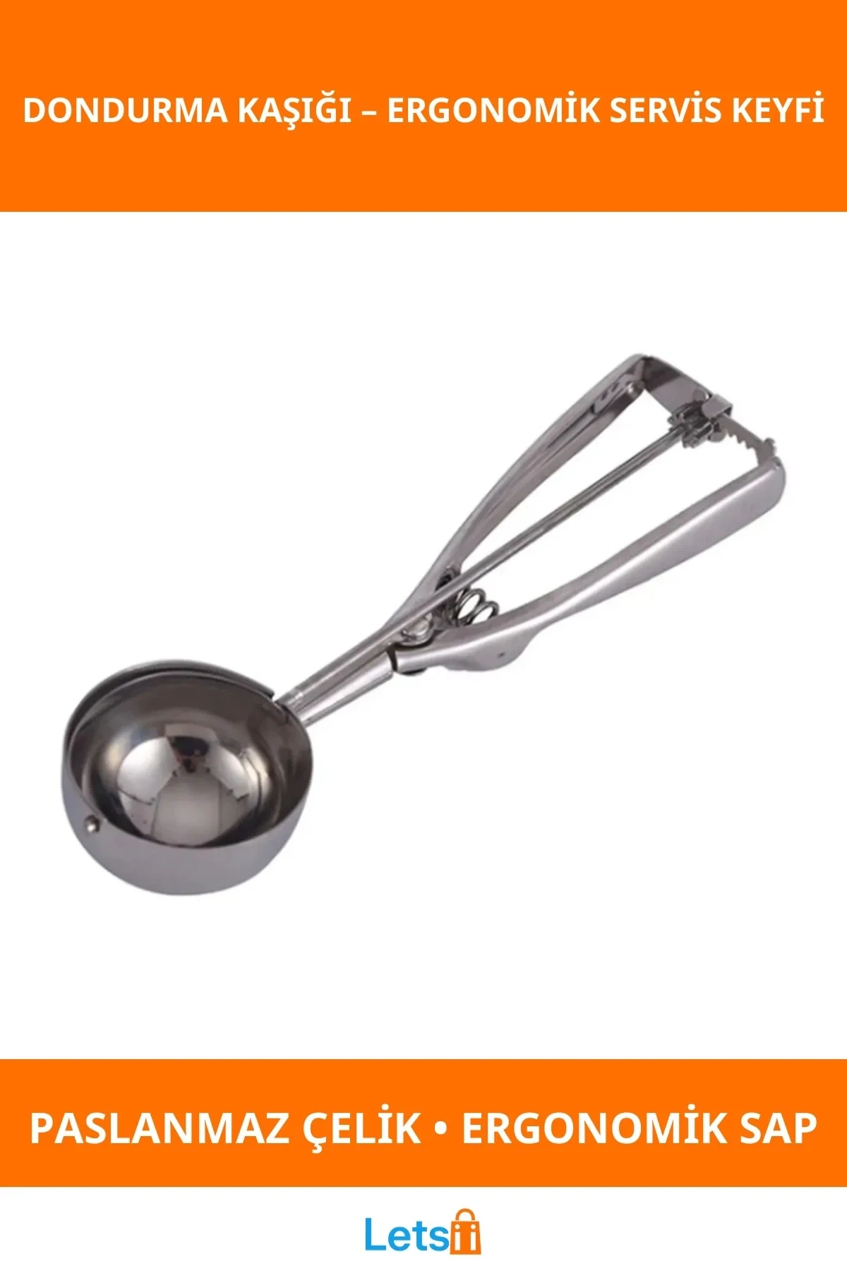 Ergonomik Dayanıklı Çelik Dondurma Kaşığı