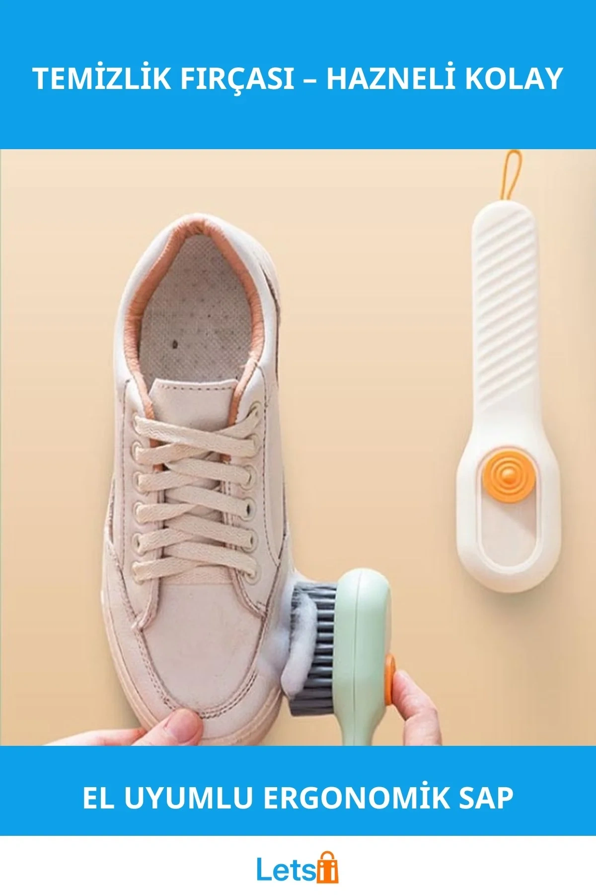 Ergonomik Hazneli Temizlik Fırçası Beyaz Süet Nubuk Ayakkabı Temizleme