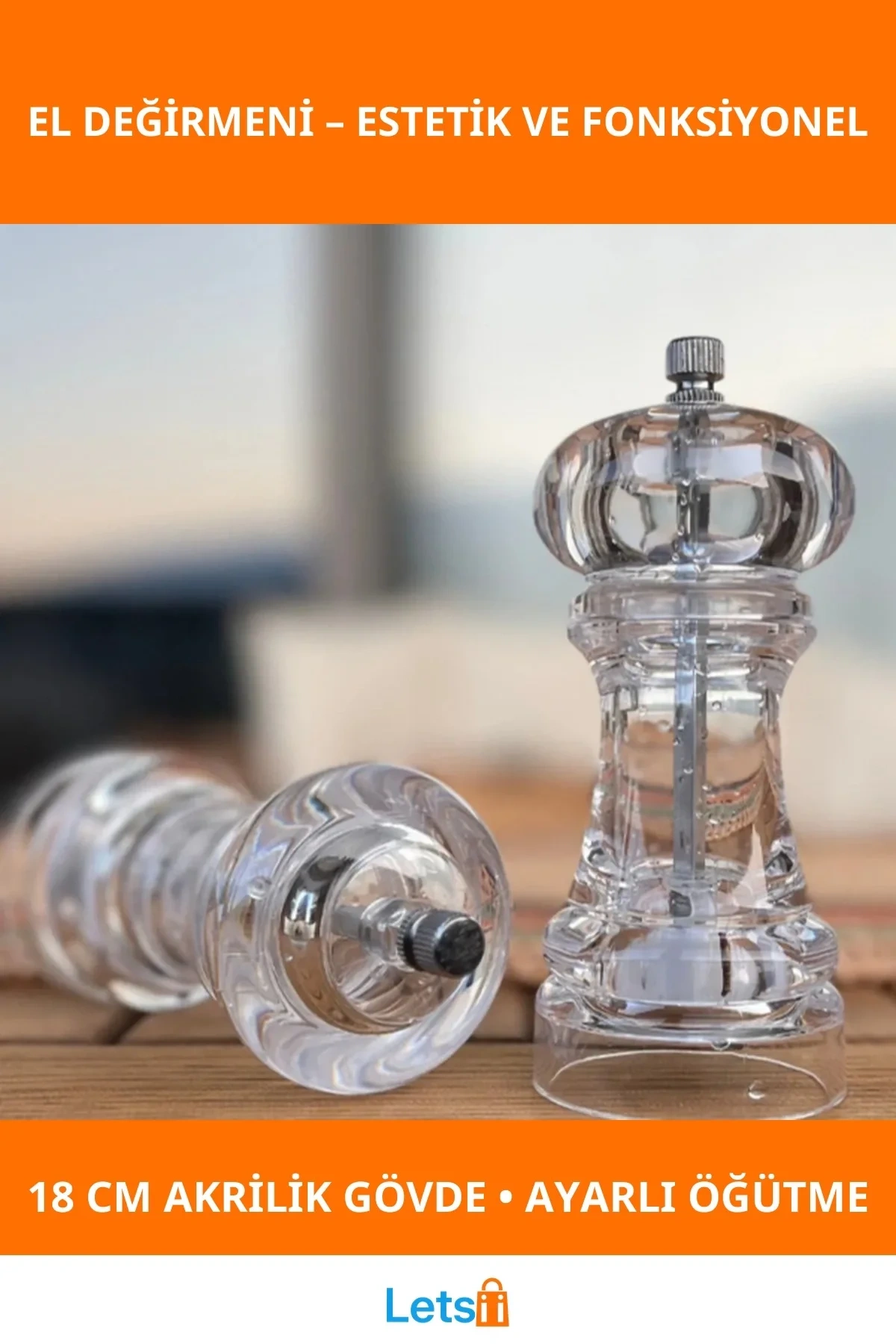 Ergonomik Şeffaf Akrilik El Değirmeni 18 cm Baharat Öğütücü