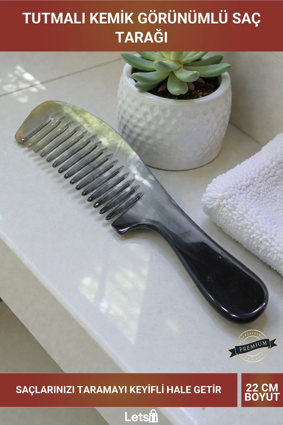 Ergonomik Tutmalı Kemik Görünümlü Saç Tarağı