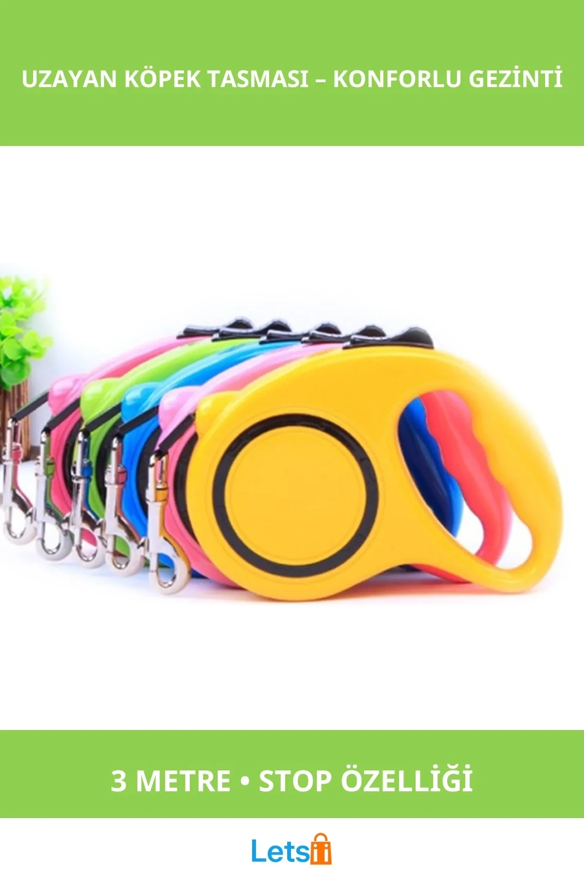 Ergonomik Uzayan Otomatik Köpek Tasması 3 Metre Dayanıklı Plastik