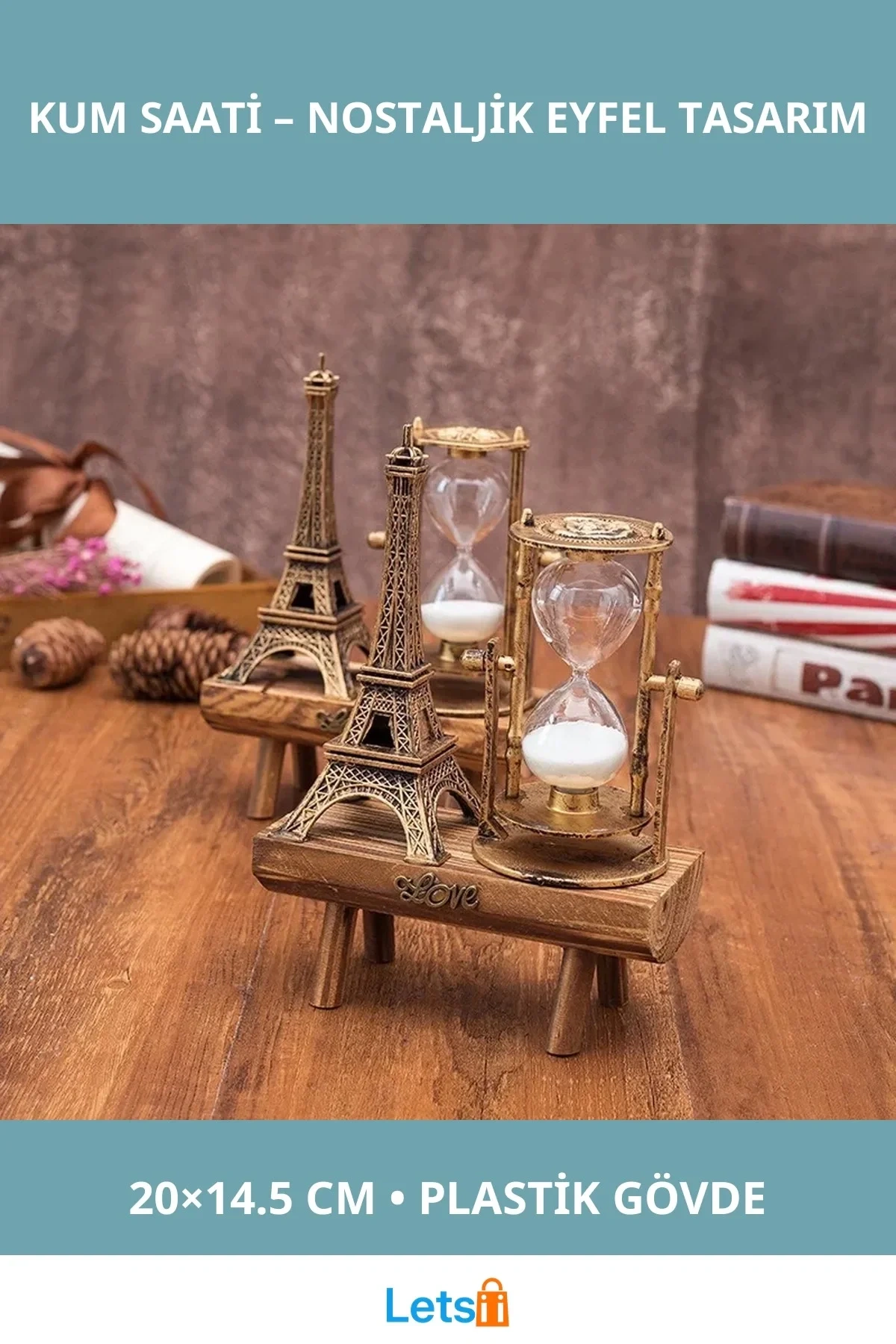 Eskitme Nostaljik Eyfel Kulesi Tasarımlı Kum Saati 20 cm