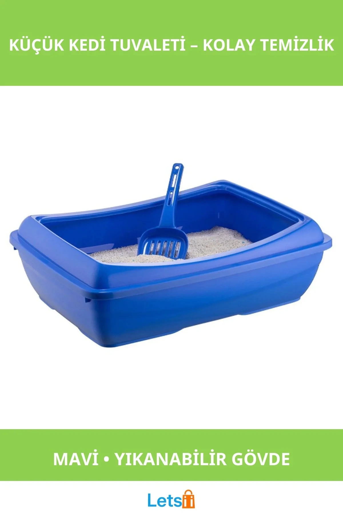 Esnek Dayanıklı Mavi Küçük Kedi Tuvaleti