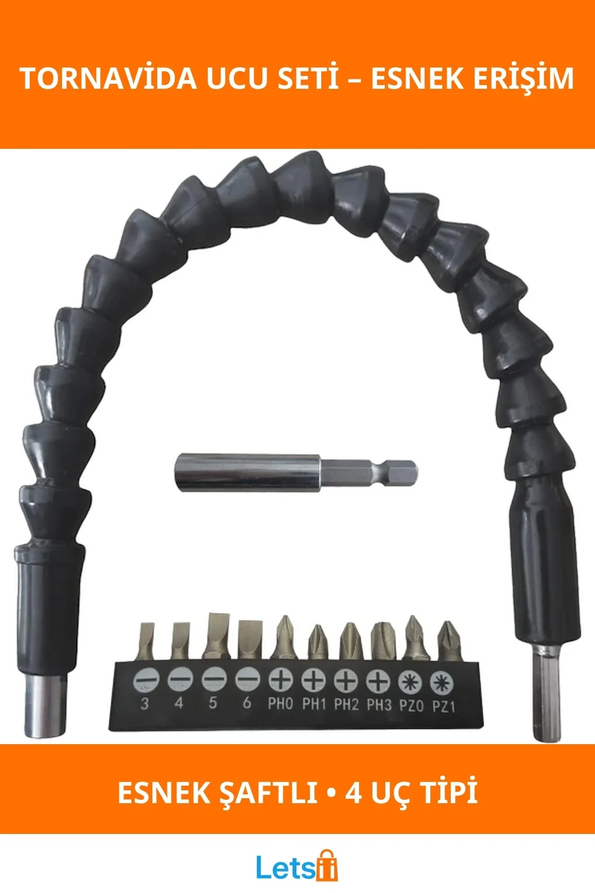 Esnek Şaftlı Manyetik Tornavida Ucu Seti Mobilya ve Elektronik Montajı İçin
