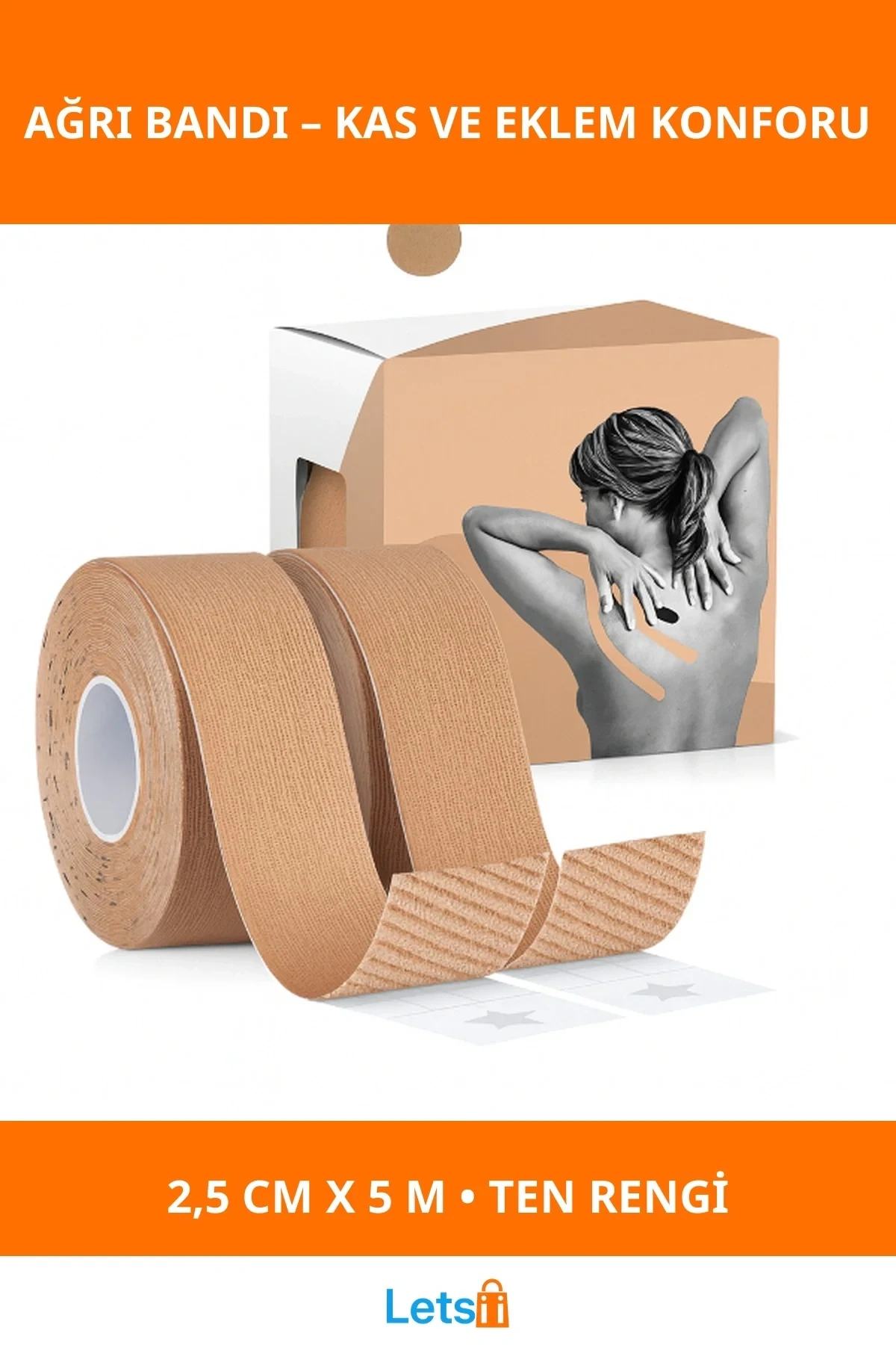 Esnek Suya Dayanıklı Ten Rengi Kinezyo Ağrı Bandı 2.5 cm X 5 m