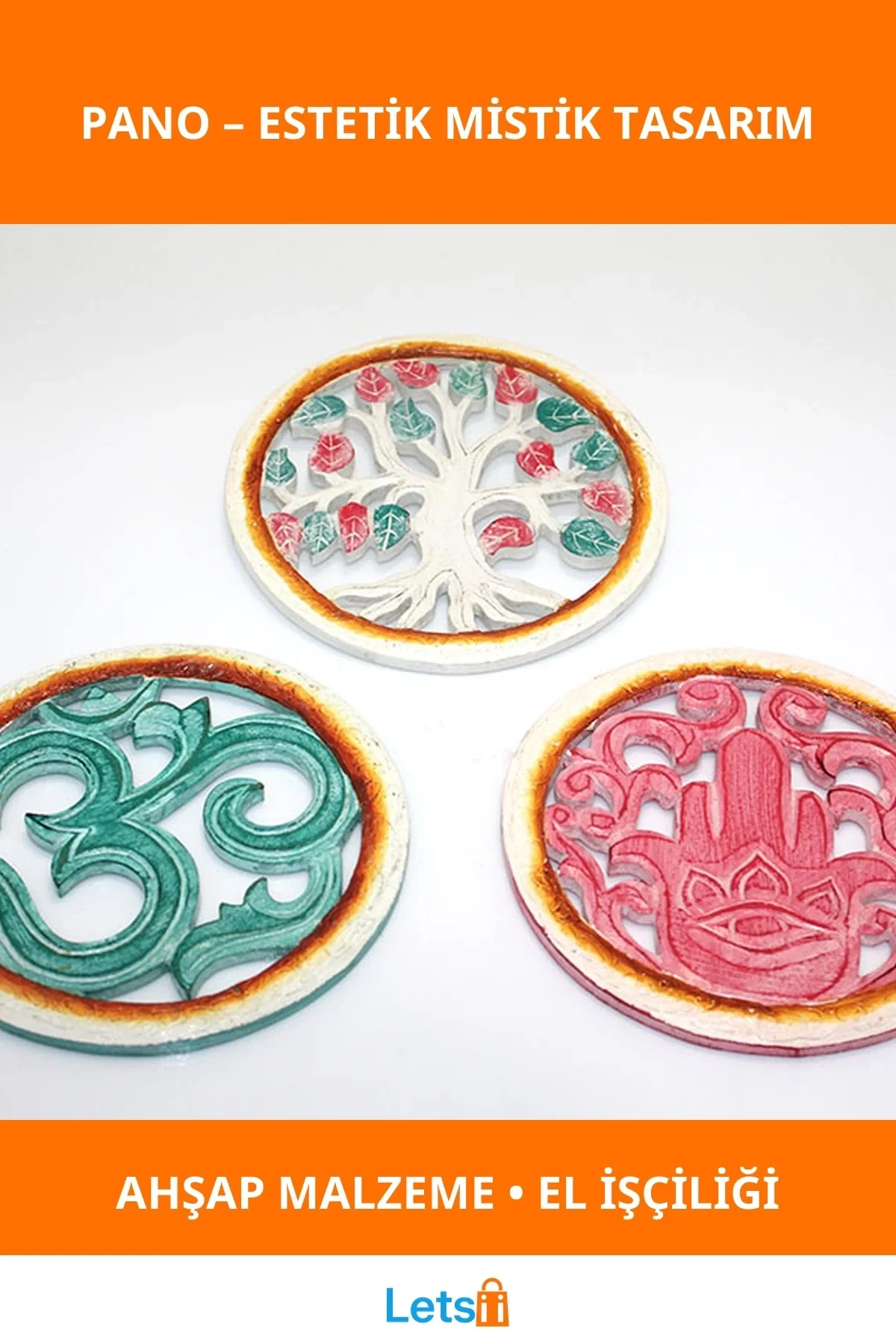 Estetik Ahşap Duvara Asmalı Rustik Pano Yaşam Ağacı El Figürü