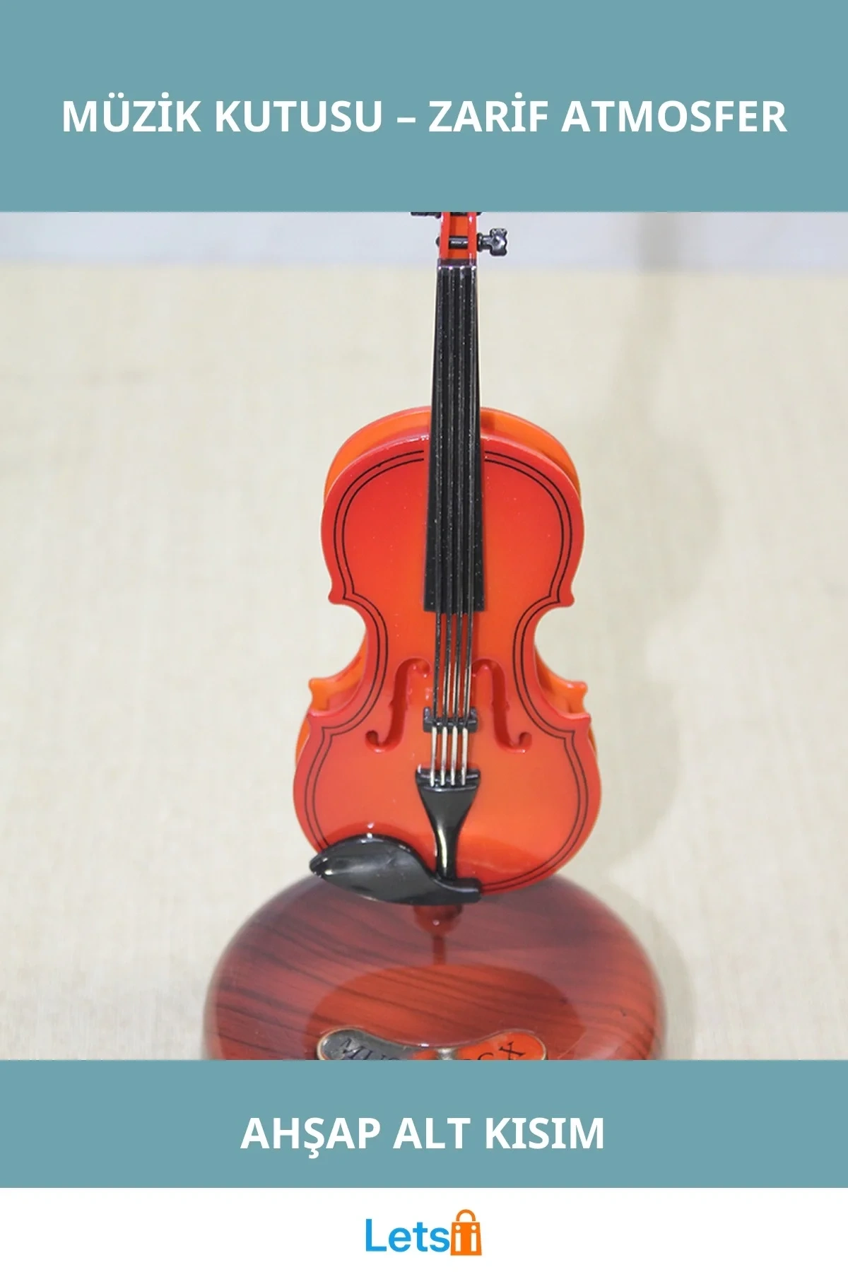 Estetik Ahşap Keman Müzik Kutusu Nostaljik Melodi