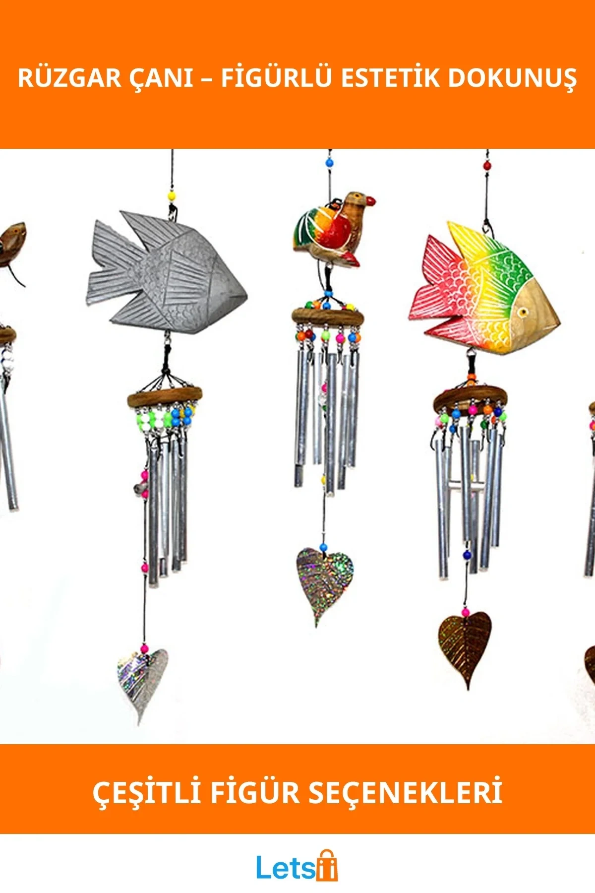 Estetik Ahşap ve Metal Figürlü Rüzgar Çanı