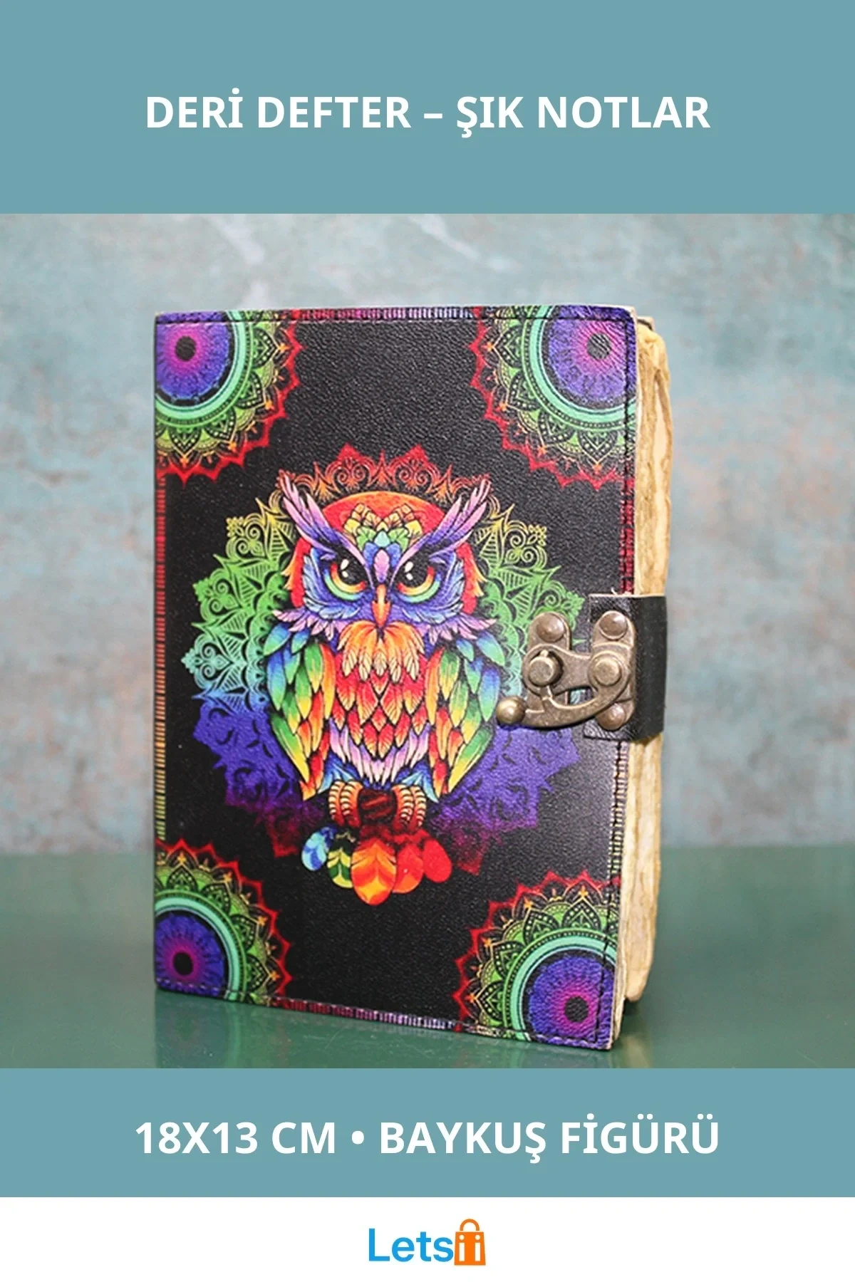 Estetik Baykuş Figürlü Deri Defter 18x13 cm
