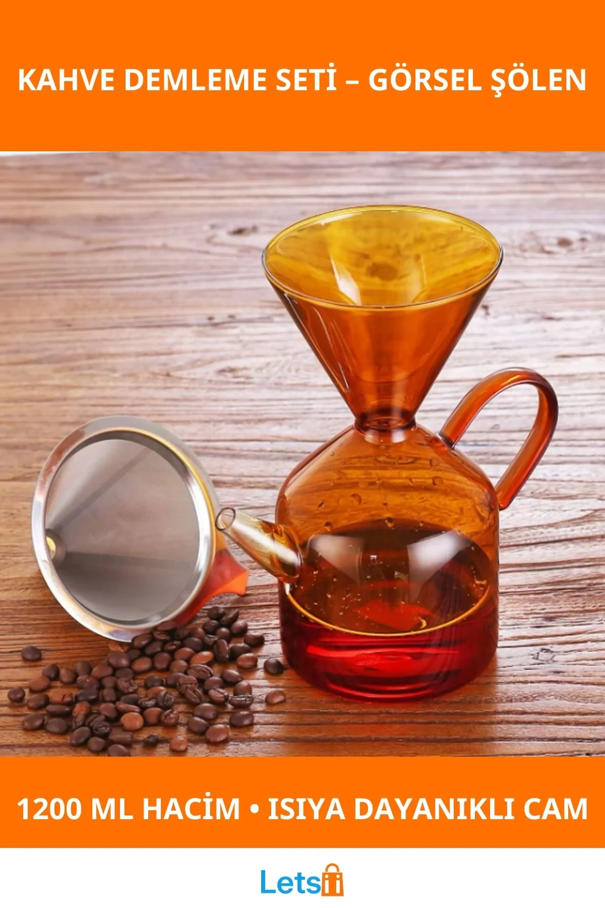Estetik Cam Retro Kahve Demleme Aleti 1200 ml