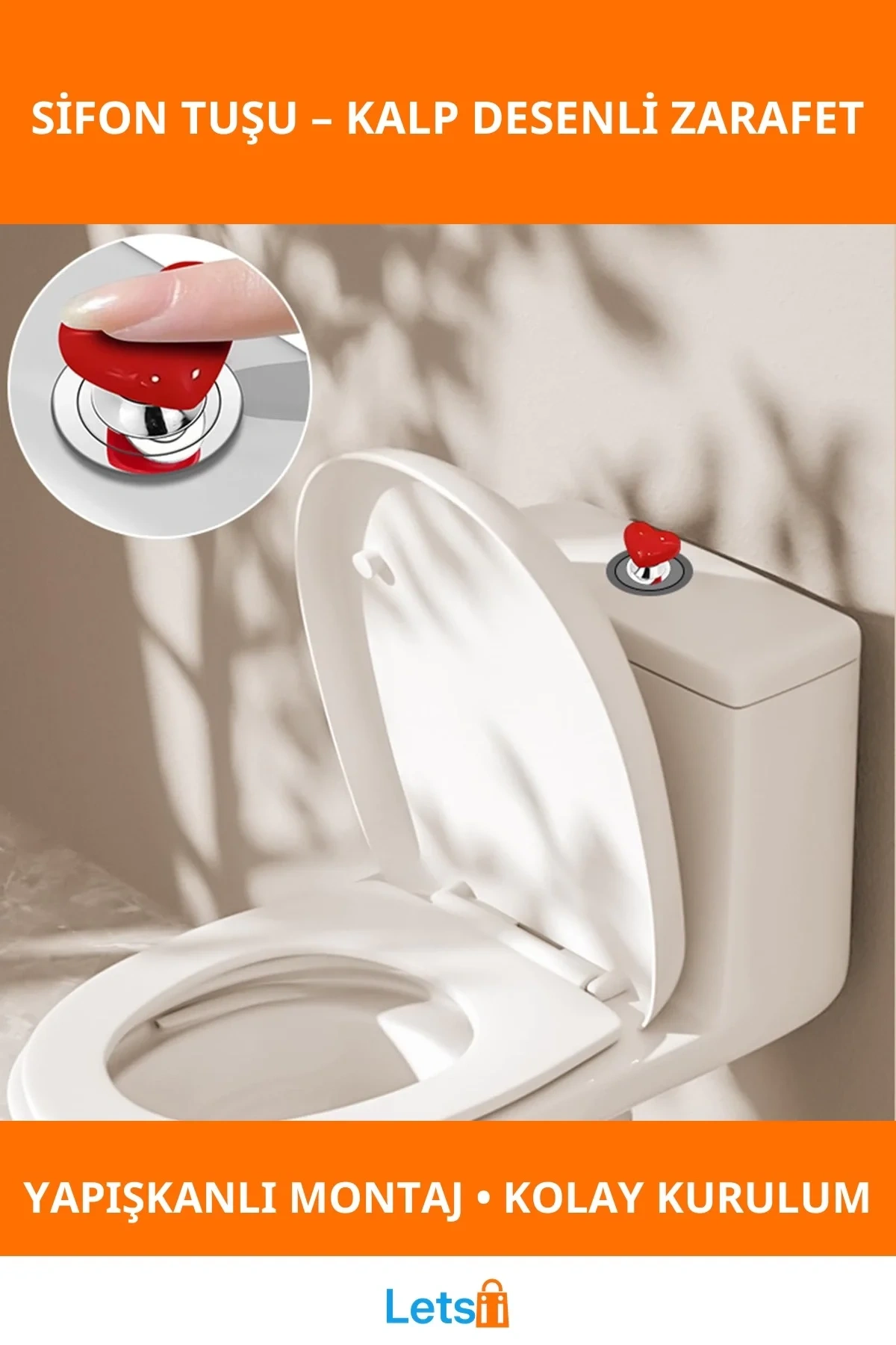 Estetik Kalp Tasarımlı Klozet Sifon Tuşu