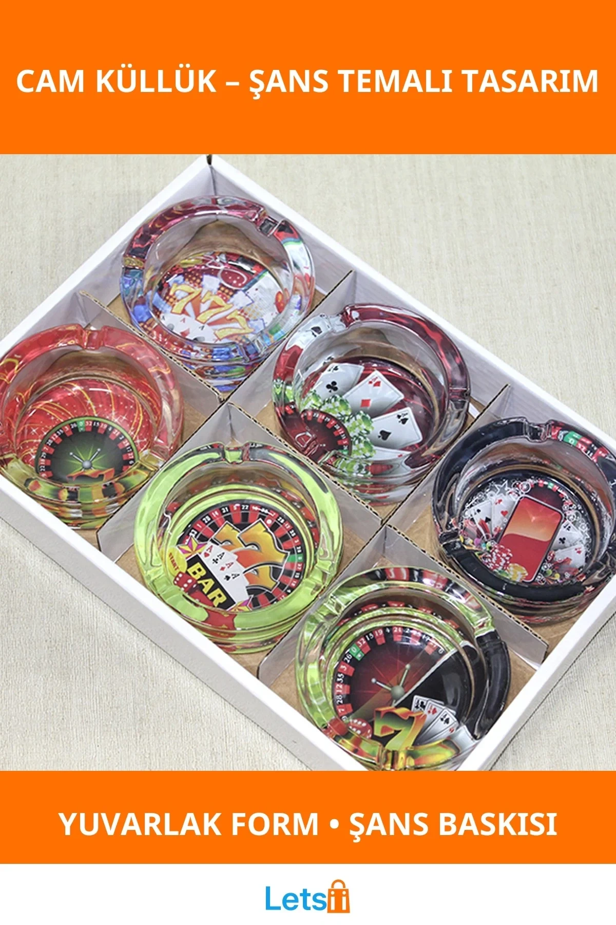 Estetik Şans Oyunları Temalı Yuvarlak Cam Küllük