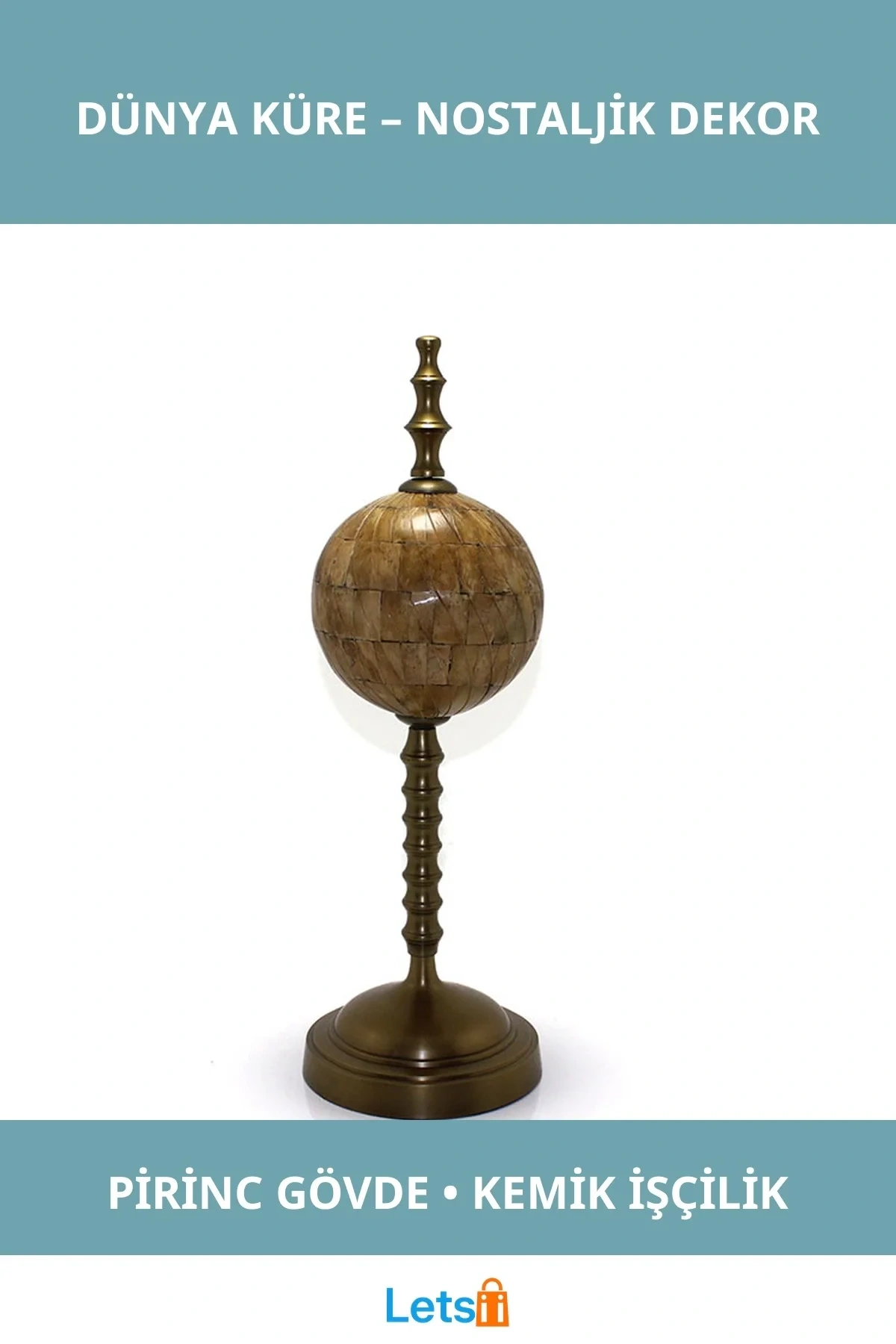 Estetik Şık Pirinç Gövdeli El Yapımı Decoratif Dünya Küre