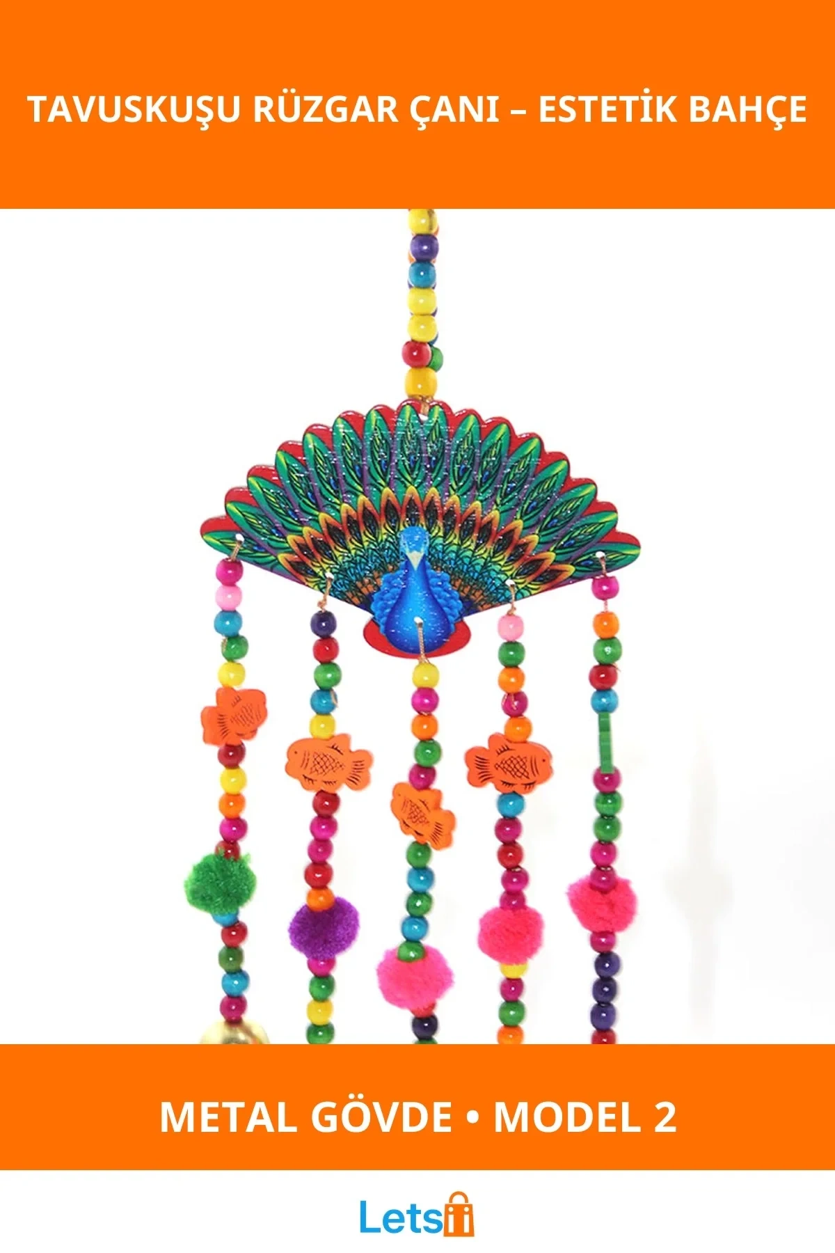 Estetik Tavuskuşu Rüzgar Çanı Metal Bahçe Dekorasyonu