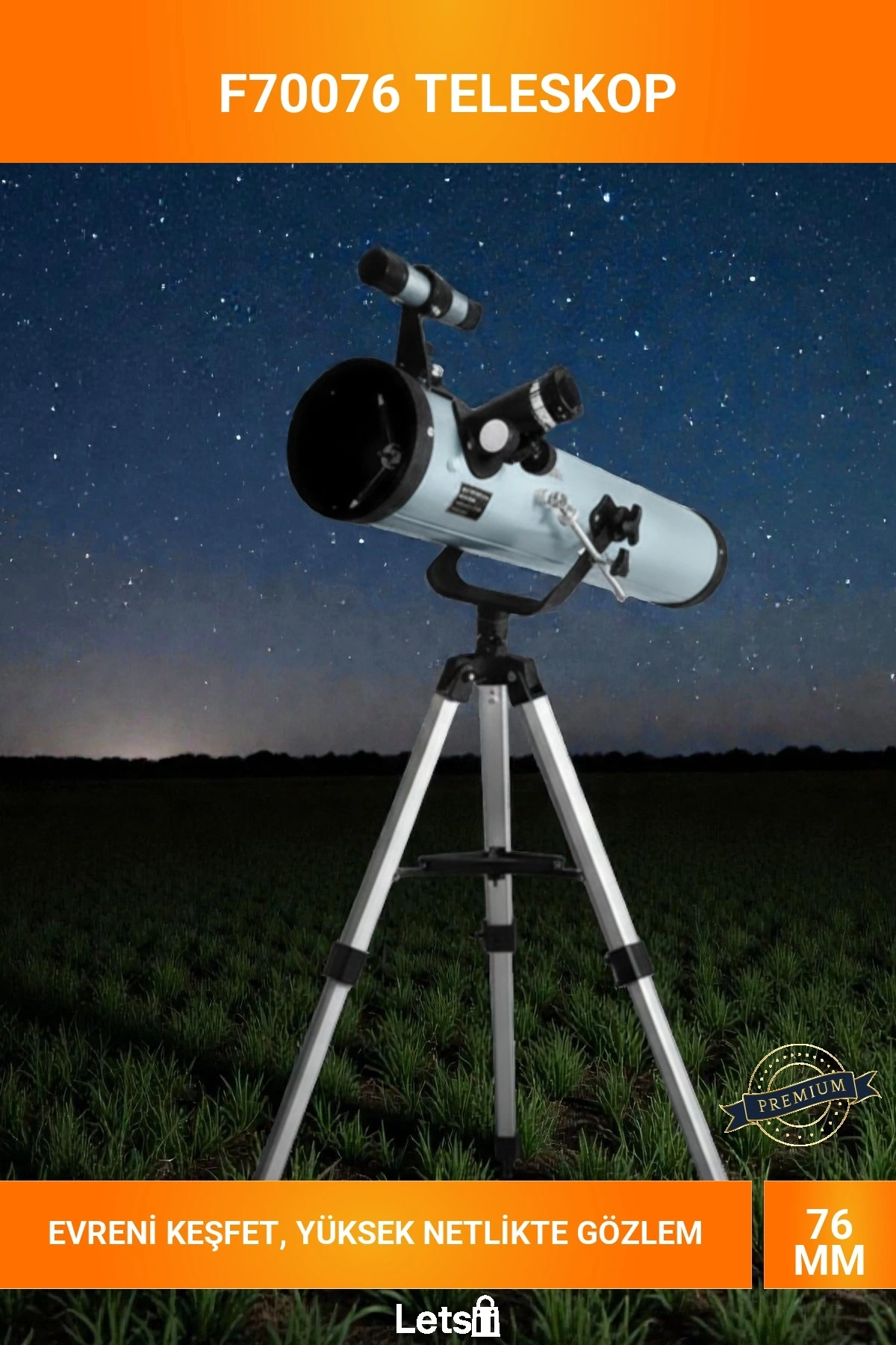 F70076 Reflektör 76mm Çap 700mm Odak Uzaklığı Barlow Lensli Astronomi Teleskop