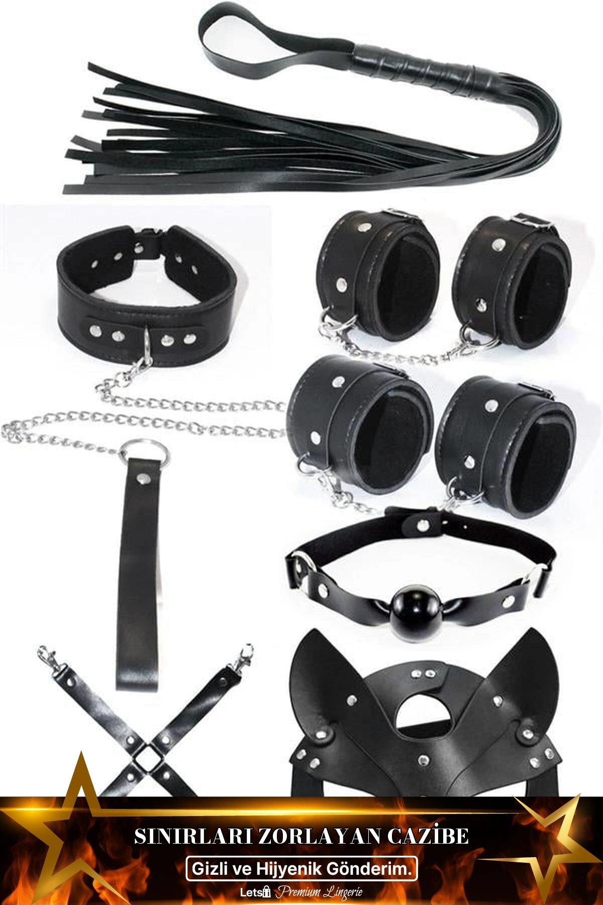 Fantezi 7 Parça Harness Aksesuar Seti Siyah Renk