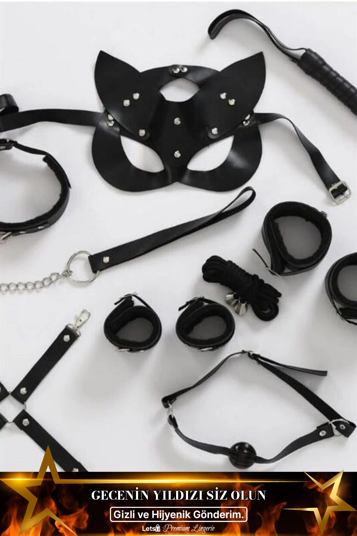 Fantezi 7 Parça Harness Aksesuar Seti Siyah Renk