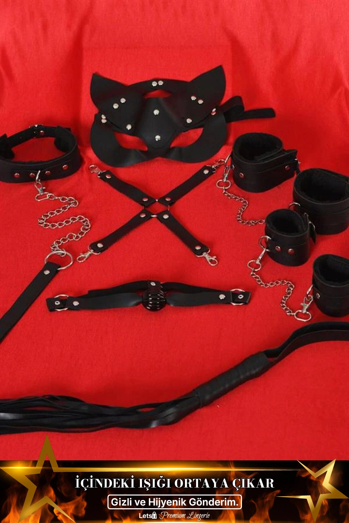 Fantezi İçi Tüylü Maske Ve Aksesuar Seti Siyah Renk