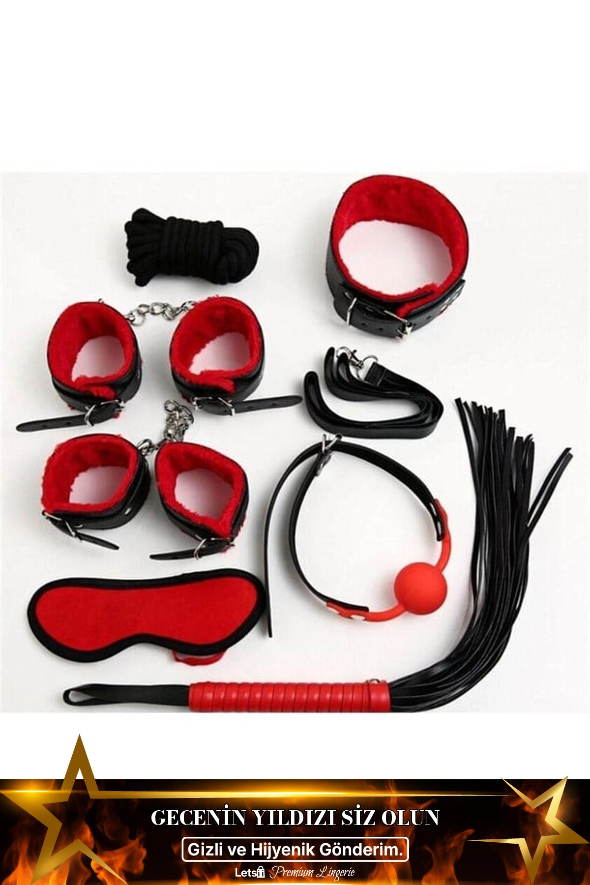 Fantezi Kelepçe Kırbaç Ve Aksesuar Seti Mor Renk