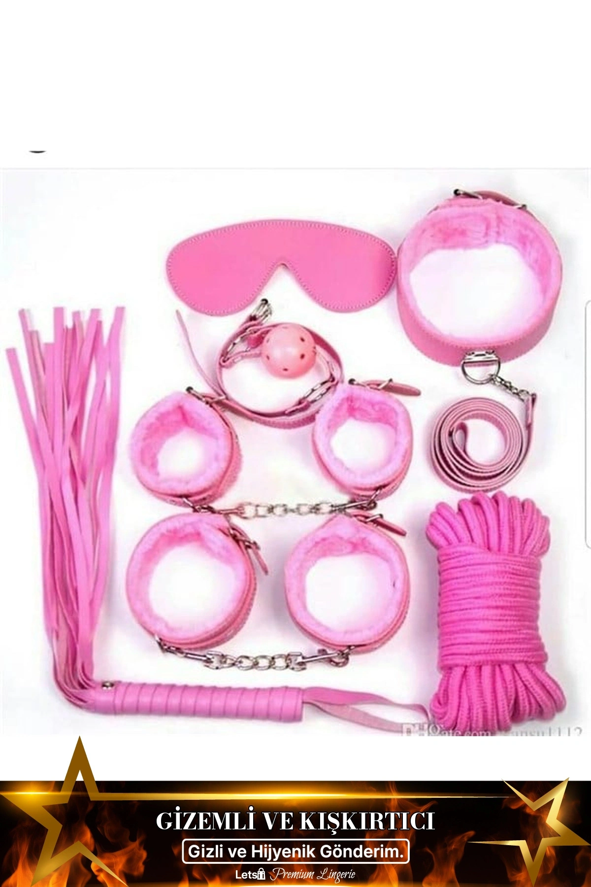 Fantezi Kelepçe Kırbaç Ve Aksesuar Seti Pembe Renk