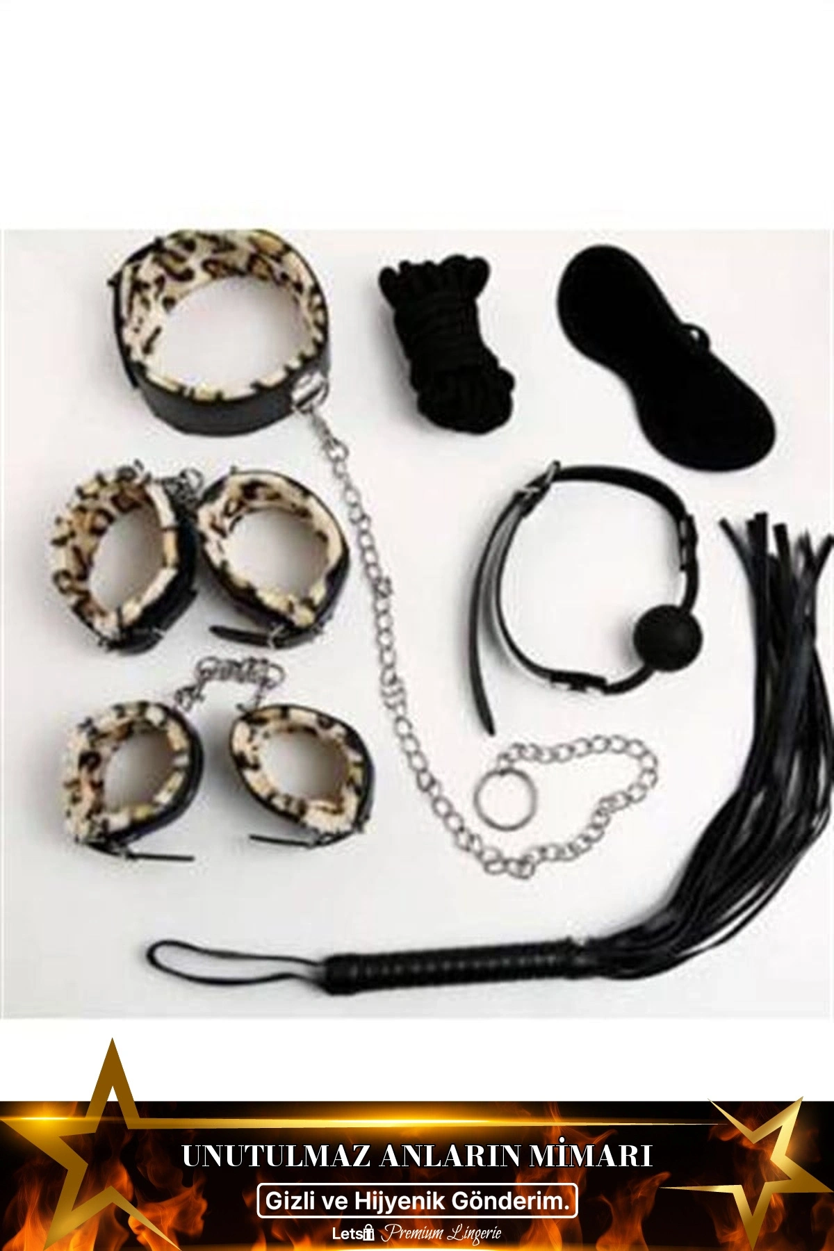 Fantezi Kelepçe Kırbaç Ve Aksesuar Seti Siyah Renk