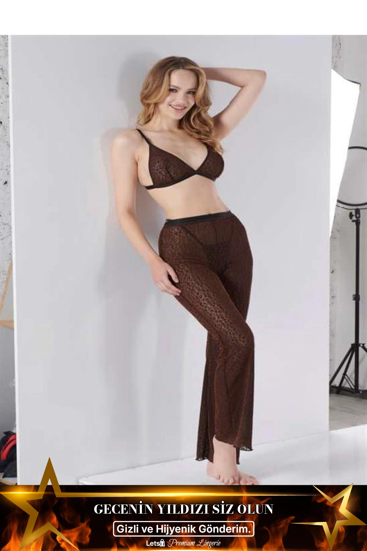 Fantezi Sütyen Ve Pijama Takımı Siyah Renk