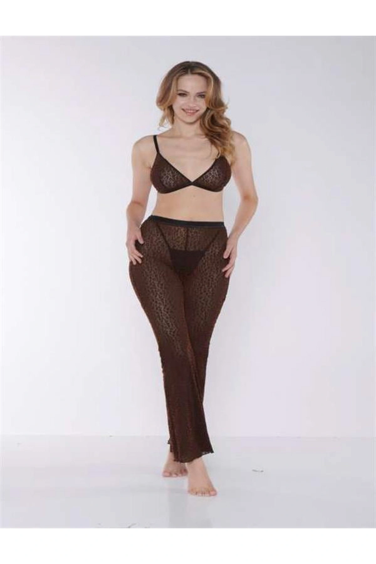 Fantezi Sütyen Ve Pijama Takımı Siyah Renk