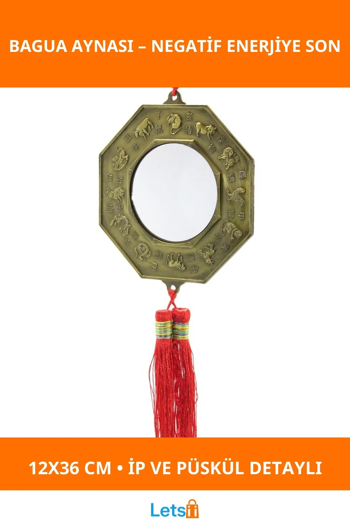 Feng Shui Uyumlu Bagua Aynası 12x36 cm Dekoratif Enerji Aksesuarı