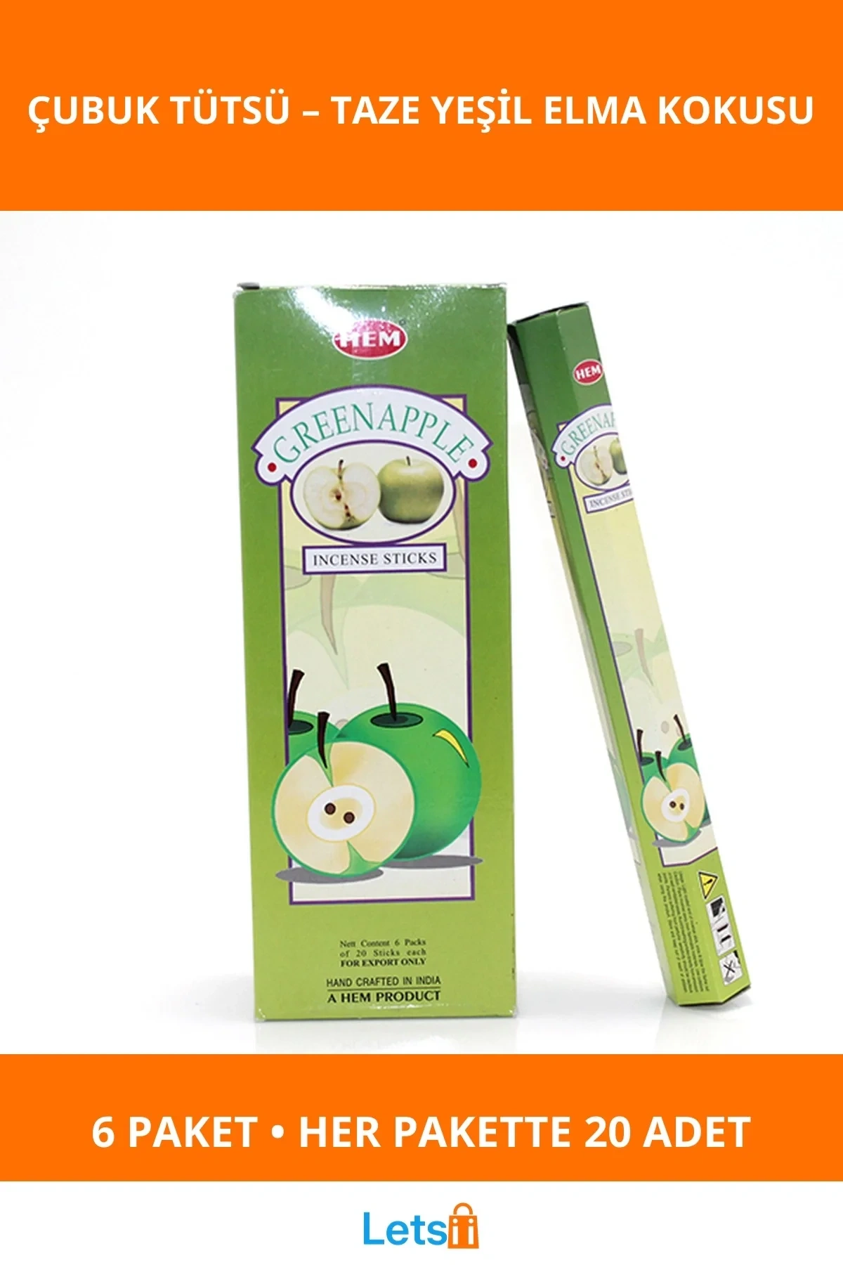 Ferahlatıcı Yeşil Elma Aromalı Tütsü Çubukları 6 Paket 120 Adet