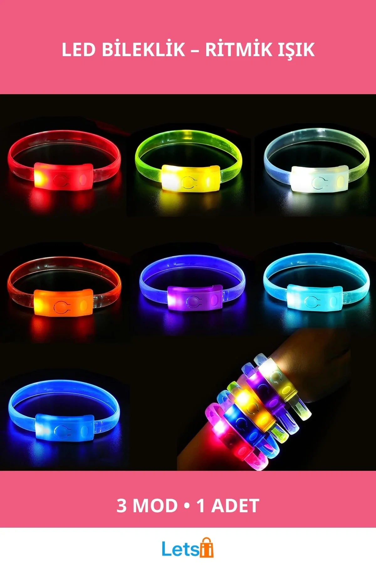 Festival ve Parti LED Bileklik 3 Farklı Işık Modu ile Kişiselleştirilebilir Tek Adet