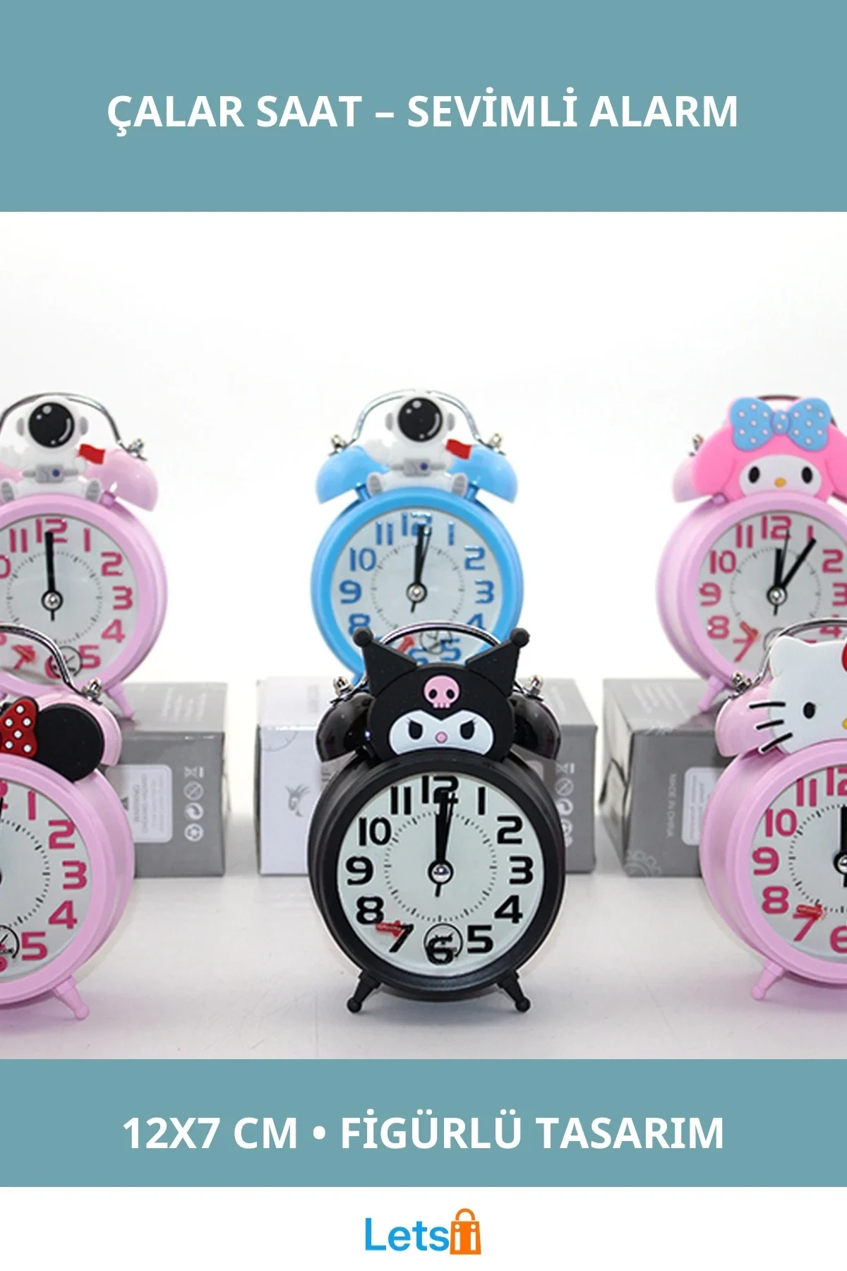 Figürlü Çalar Saat Kuromi, Hello Kitty, Minnie Mouse Tasarımlı