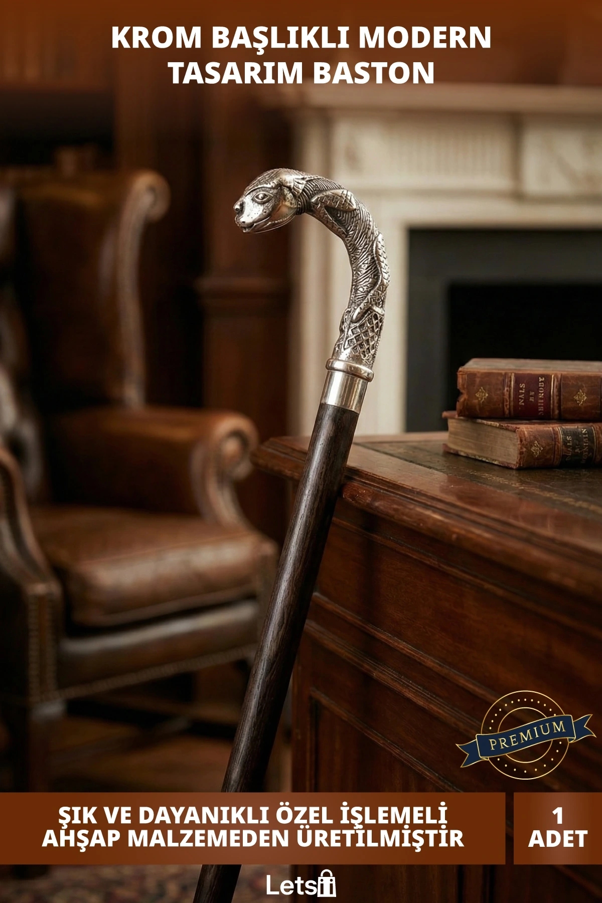 Özel İşlemeli Krom Şık ve Dayanıklı Tasarım Baston 100 cm