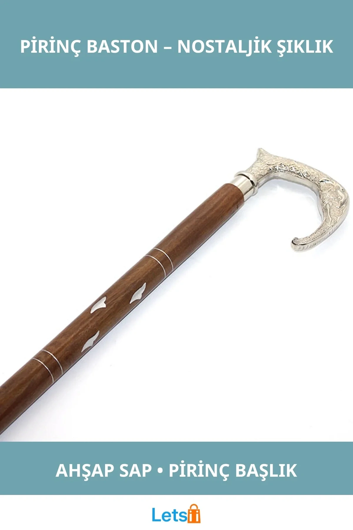 Fil Başlıklı Ahşap Pirinç Baston Şık ve Dayanıklı