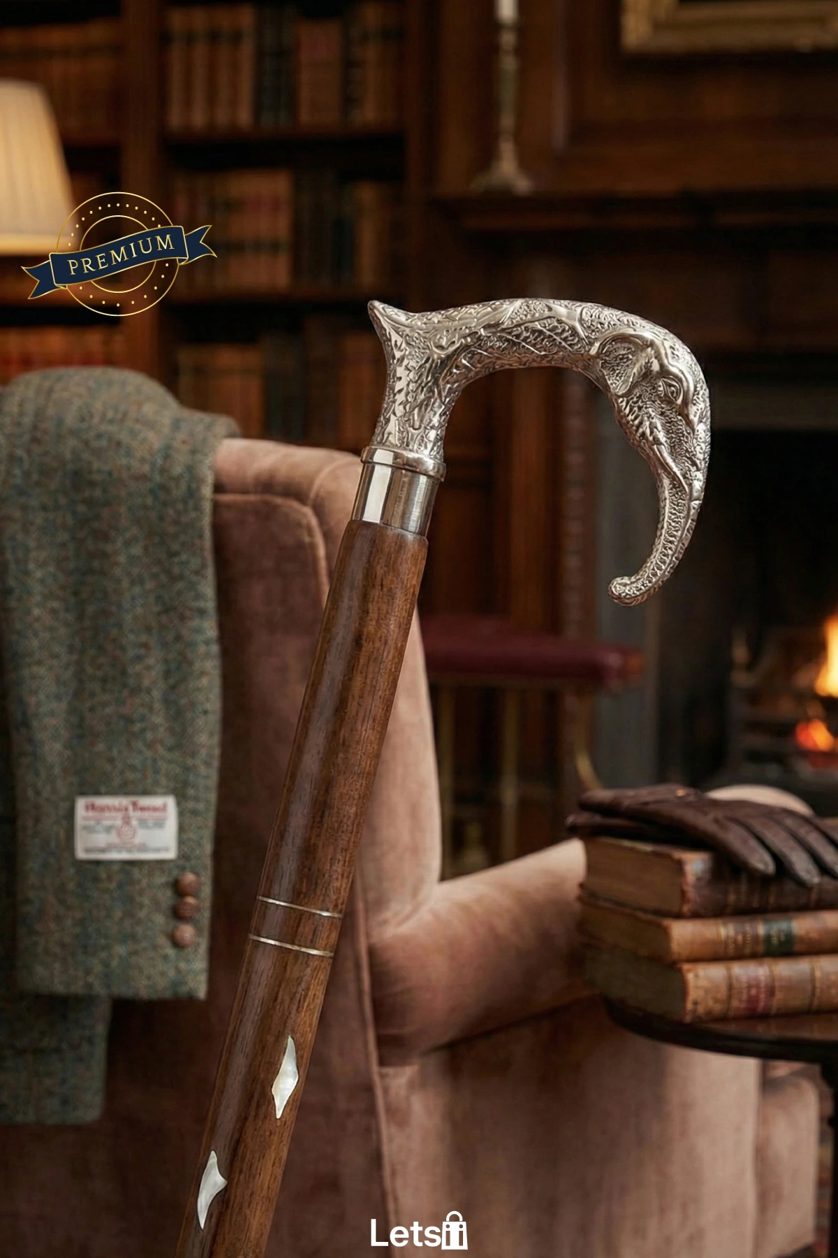 Fil Başlıklı Ahşap Pirinç Baston Şık ve Dayanıklı