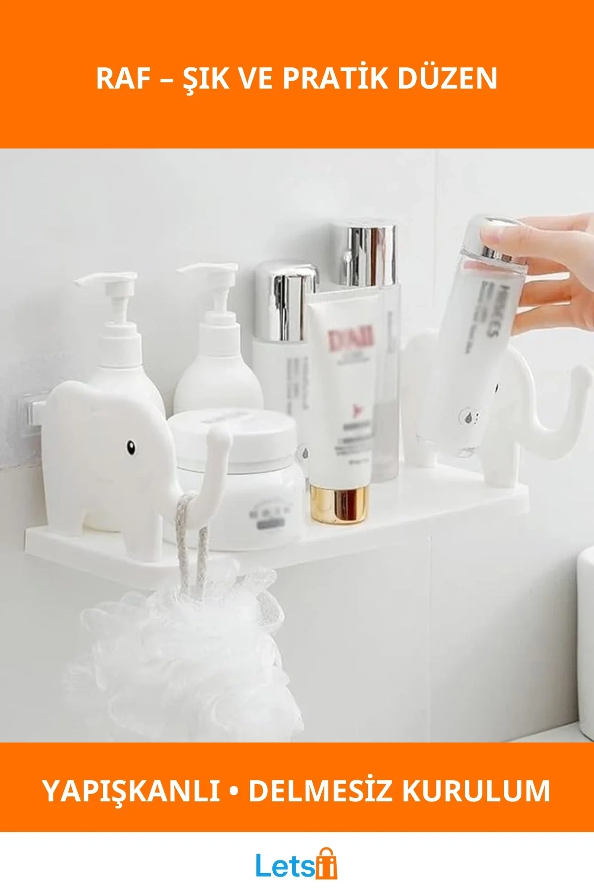 Fil Desenli Yapışkanlı Çok Amaçlı Duvar Rafı