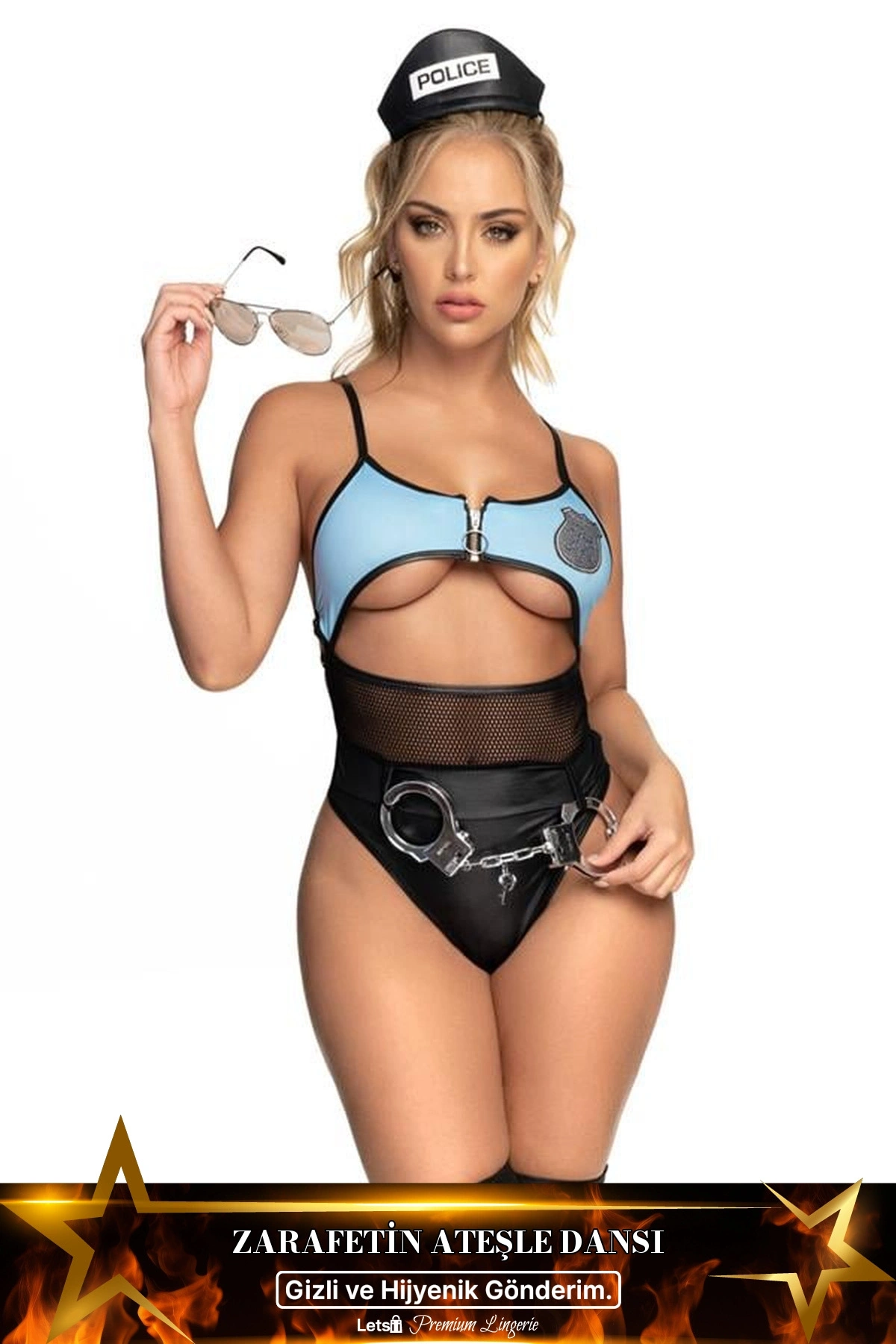 File Detaylı Fantezi Polis Kız Kostümü Standart Renk